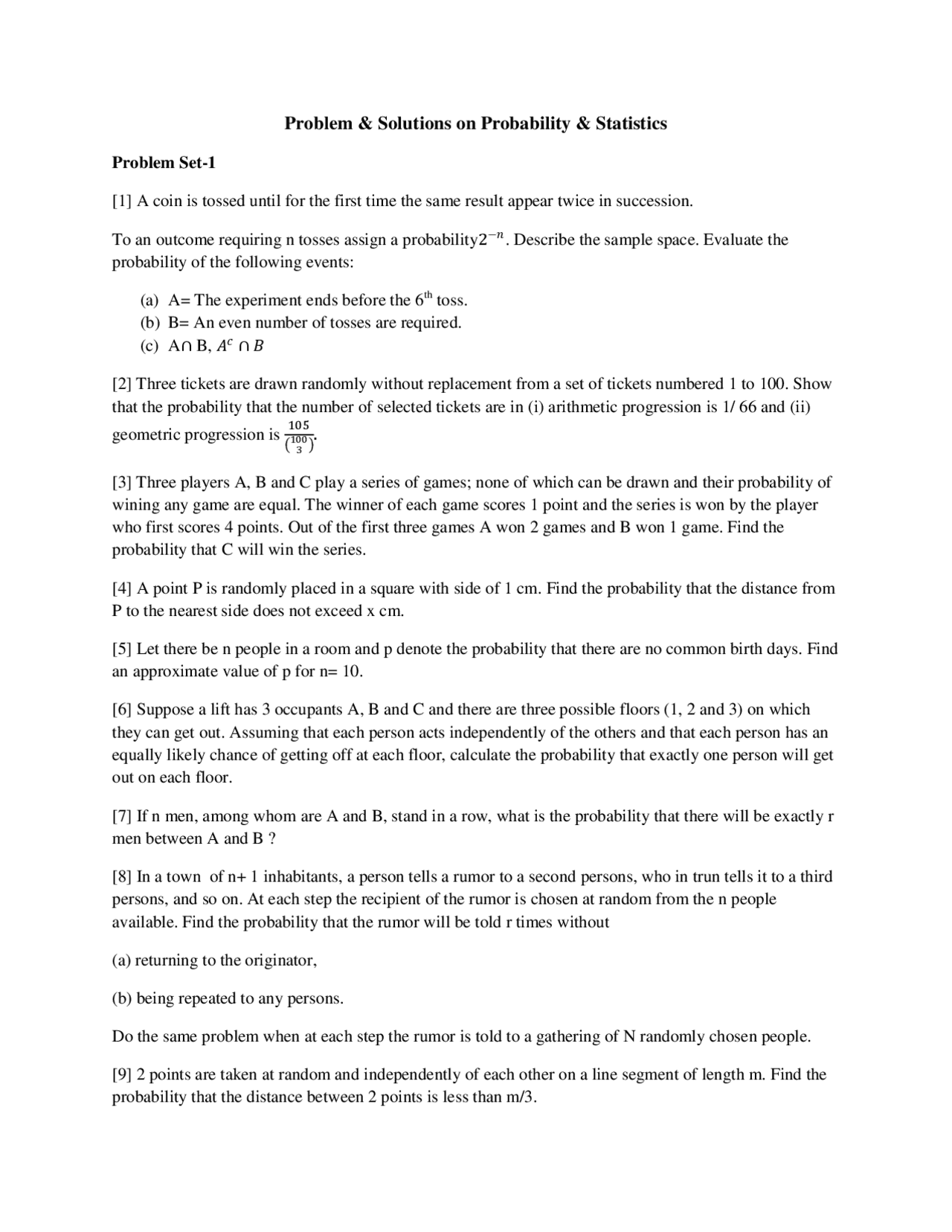 Problem and solutions on probability statics | Cheat Sheet Mathematics ...