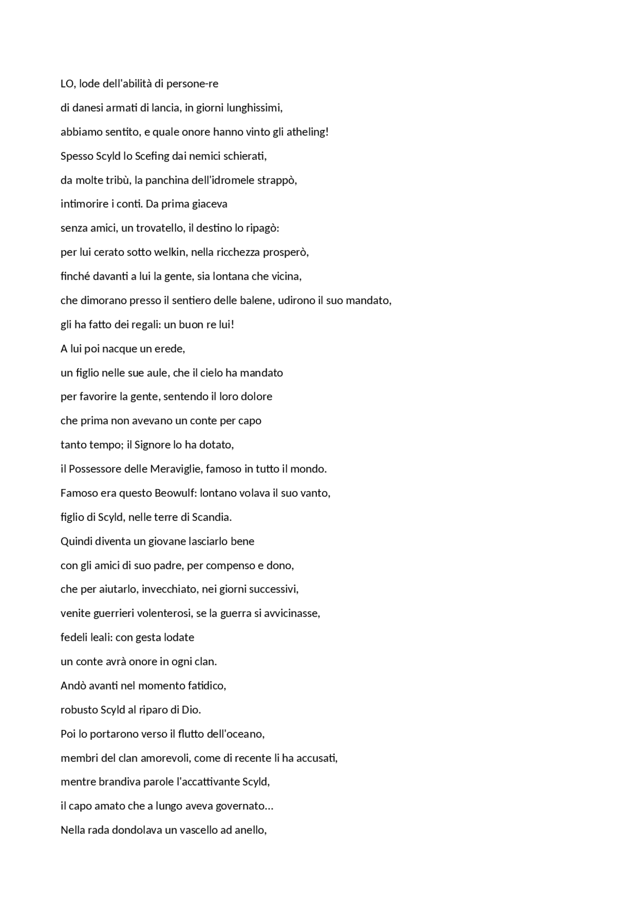 Traduzione amatoriale del poema beowulf Traduzioni di Lingua Inglese