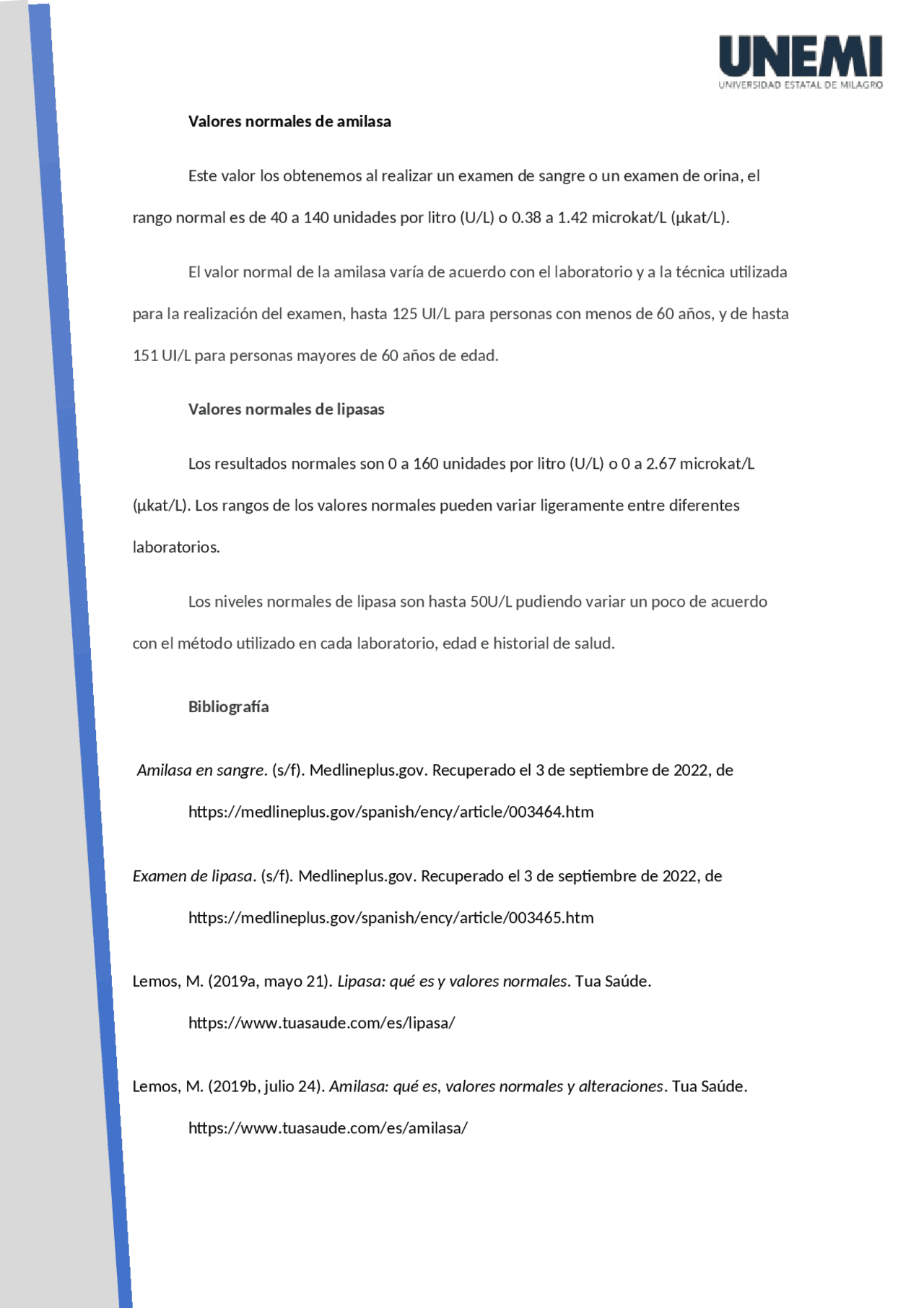 Valores Normales de Lipasa y Amilasa Resúmenes de Bioquímica Docsity