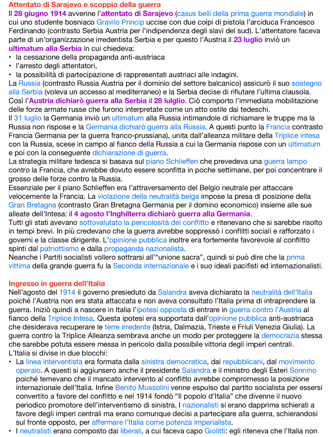 Prima guerra mondiale riassunto | Schemi e mappe concettuali di Storia ...