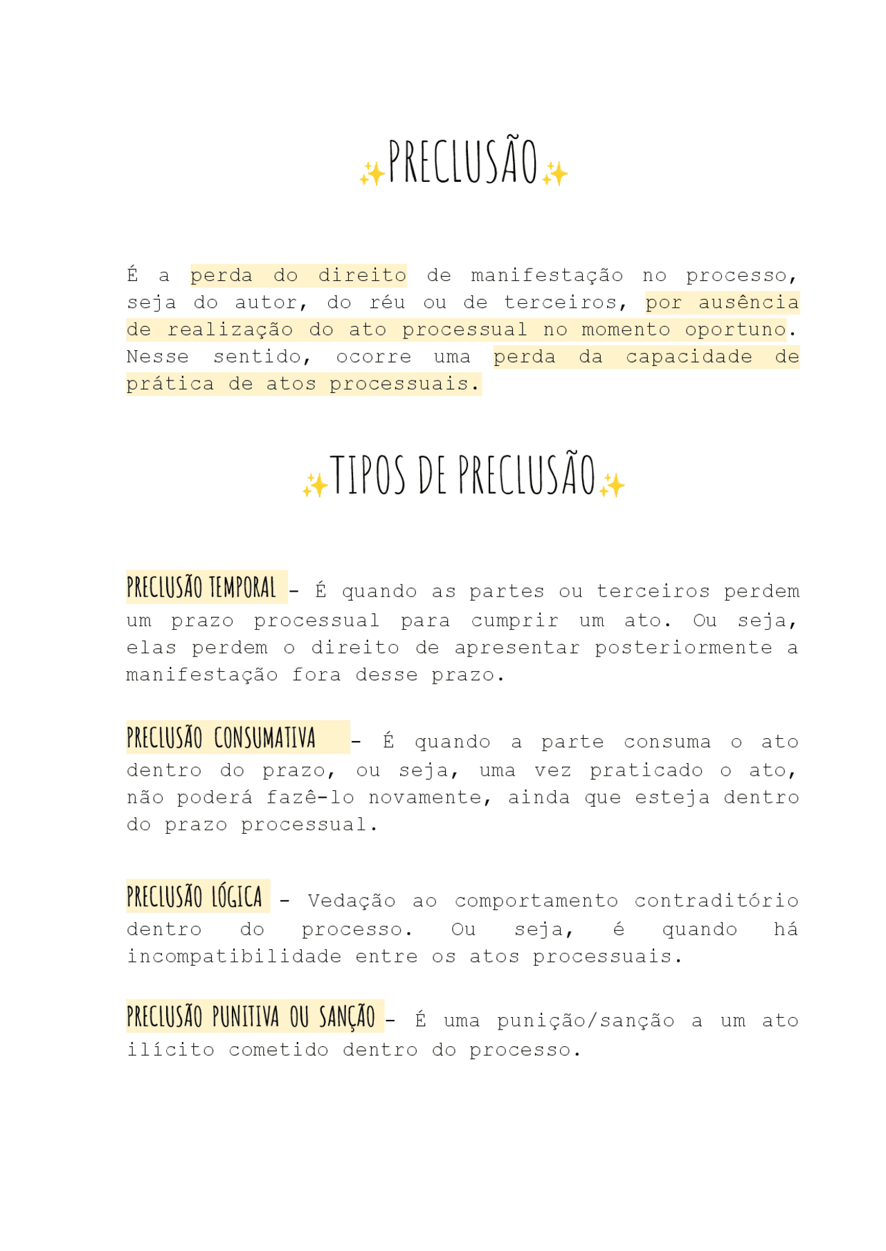 Tipos de Preclusão no processo civil | Notas de estudo Direito ...