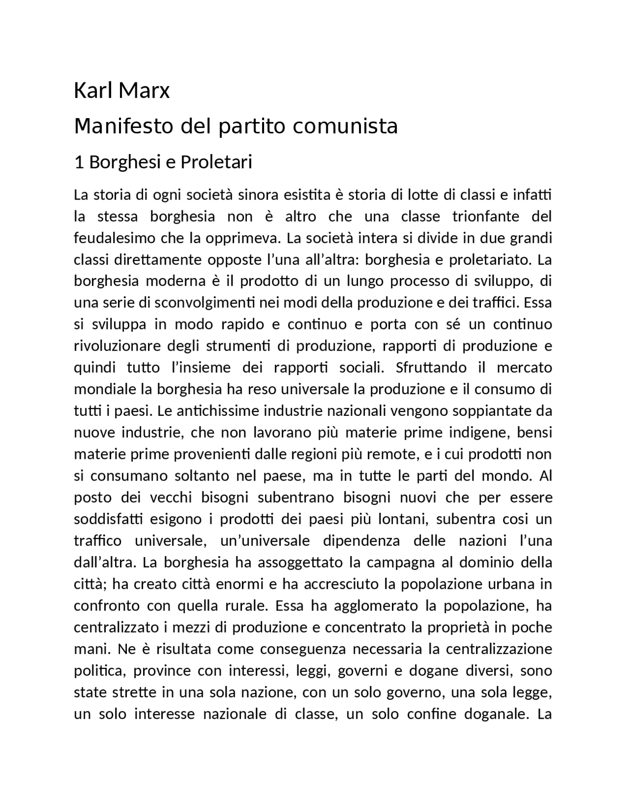 Karl Marx , il manifesto del partito comunista Sintesi del corso di Storia Delle Dottrine Karl Marx , il manifesto del partito comunista Sintesi del corso di Storia Delle Dottrine