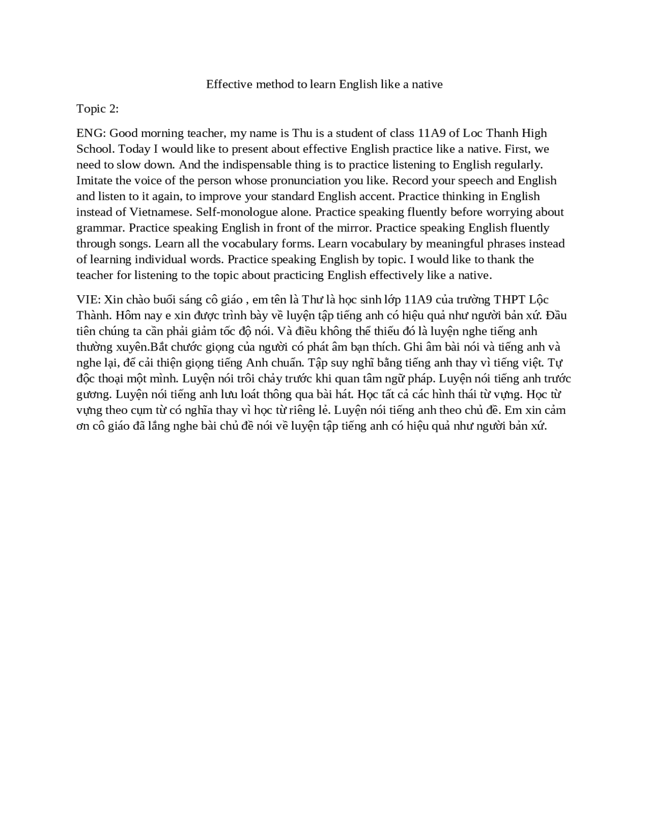 Method Learn English Method learn English like a native | Exams English | Docsity