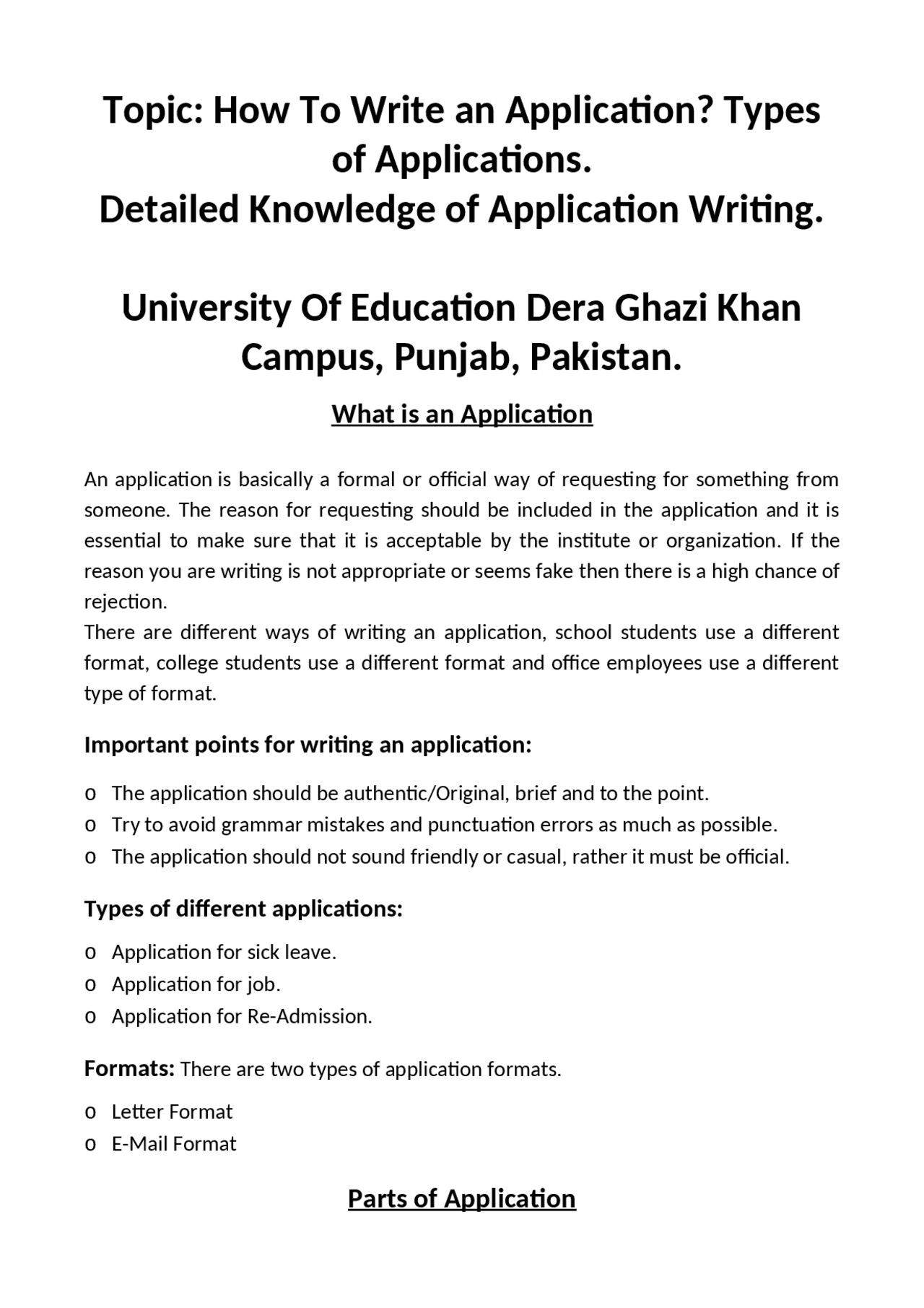 How To Write an Application? Types of Applications. | Study notes ...