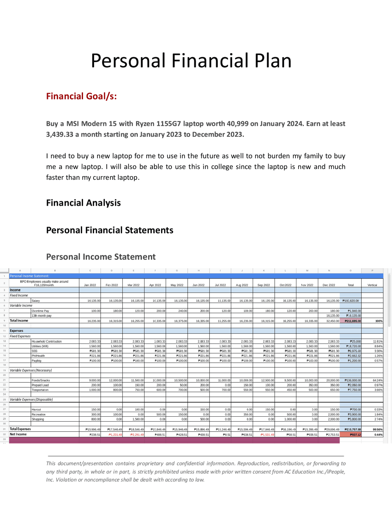 Sample Personal Financial Plan.pdf Personal Financial Plan | Study Guides, Projects, Research Business ...