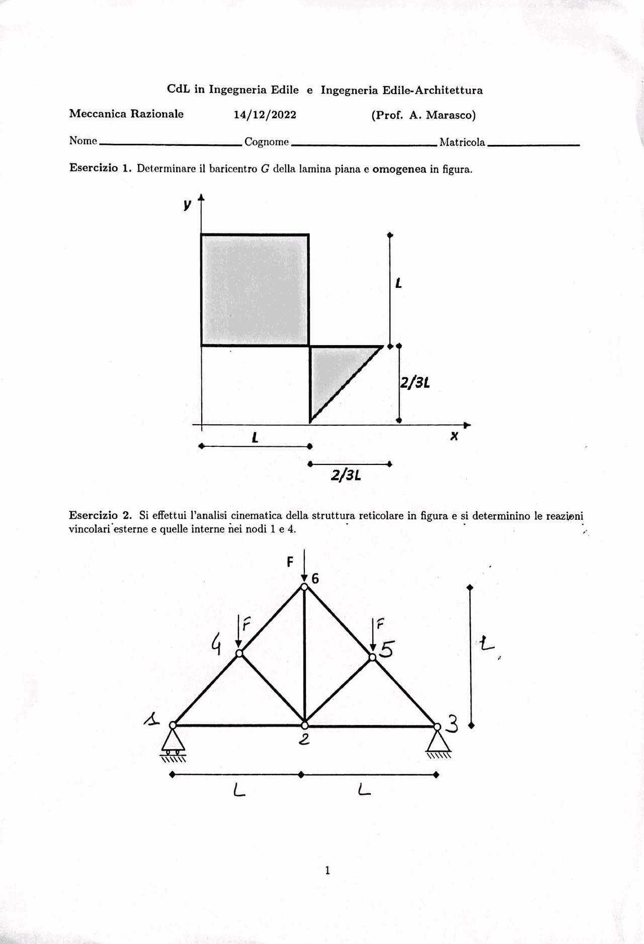 Prove meccanica razionale Prove d'esame di Meccanica Razionale Docsity