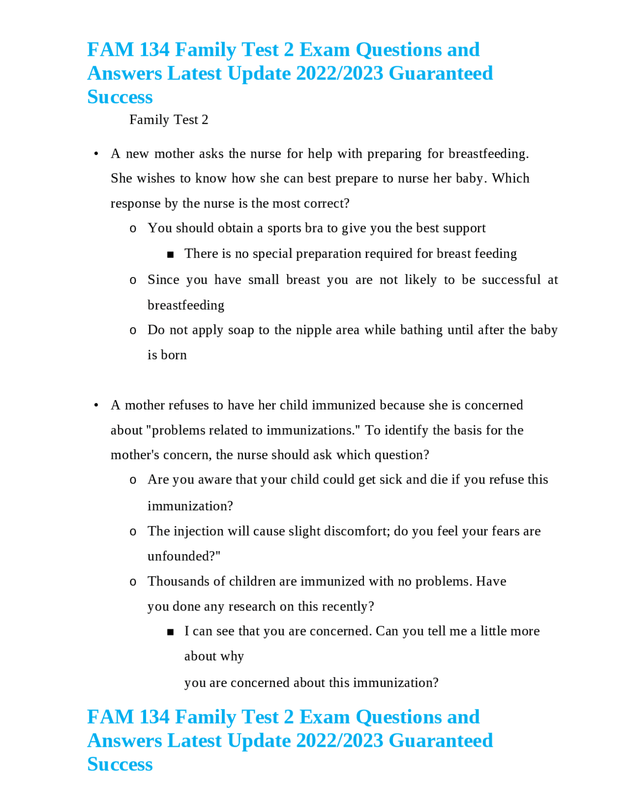 FAM 134 Family Test 2 Exam Questions and Answers Latest Update 2022/
