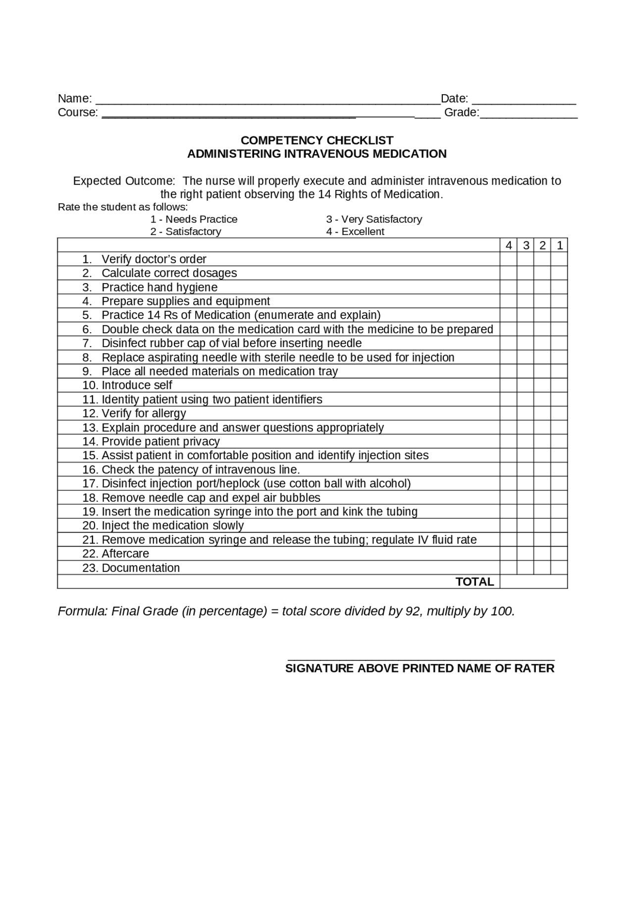Printable Nursing Iv Competency Test Printable Nursing Iv Competency Test