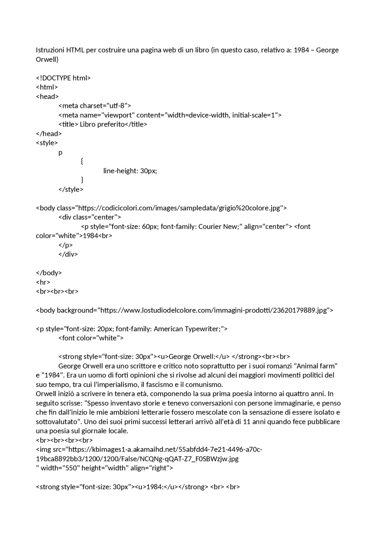 Istruzioni HTML per costruire una pagina internet | Esercizi di ...