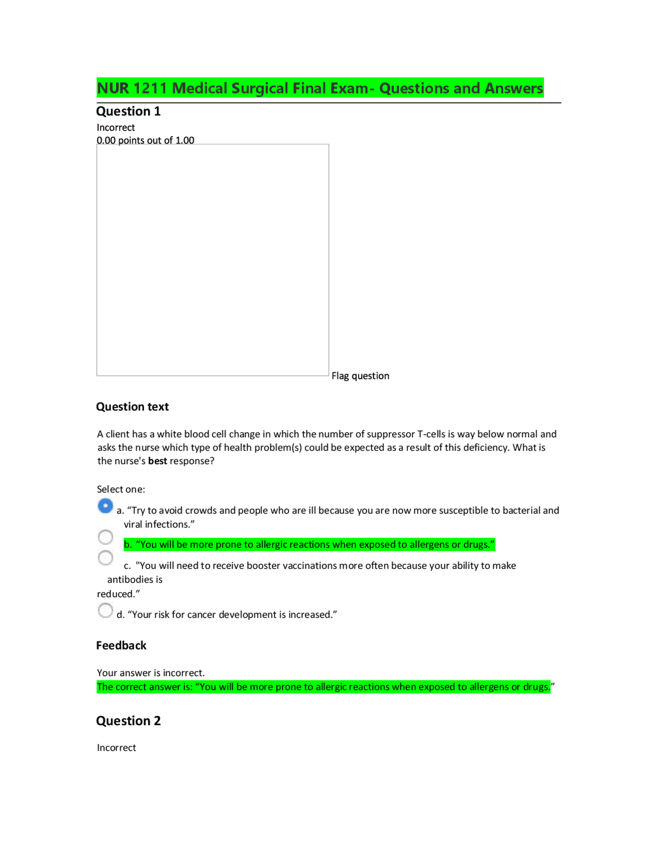 NUR 1211 Medical Surgical Final Exam Questions and Answers Exams