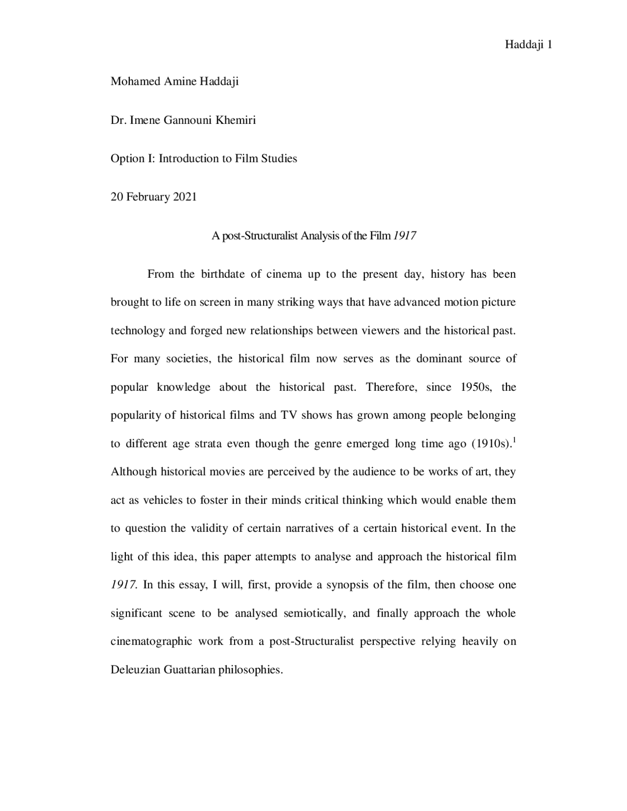 A postStructuralist Analysis of the British Film 1917 Essays (university) History of film