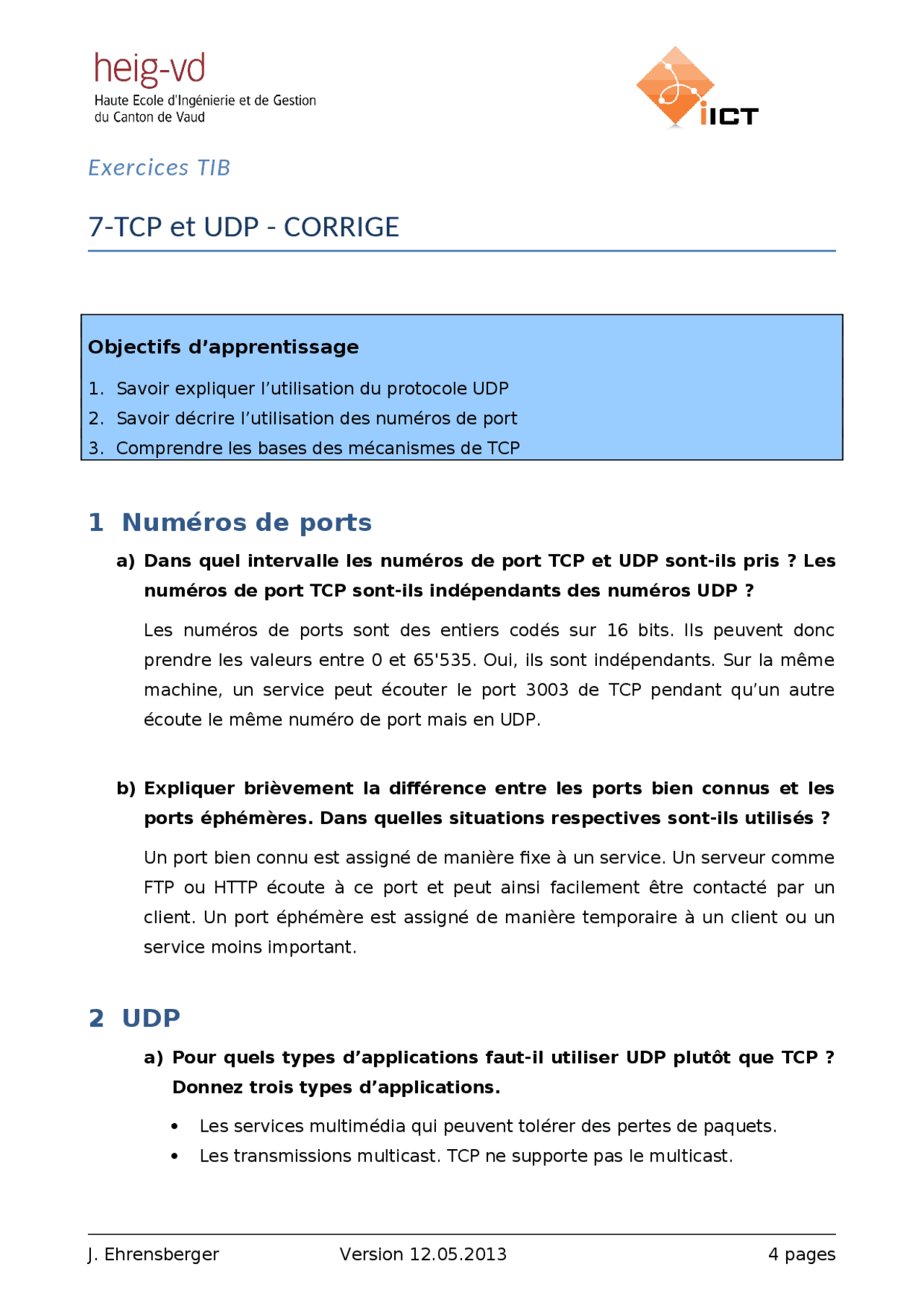Tcp et udp corrigés gratuit | Cheat Sheet Telecommunications ...