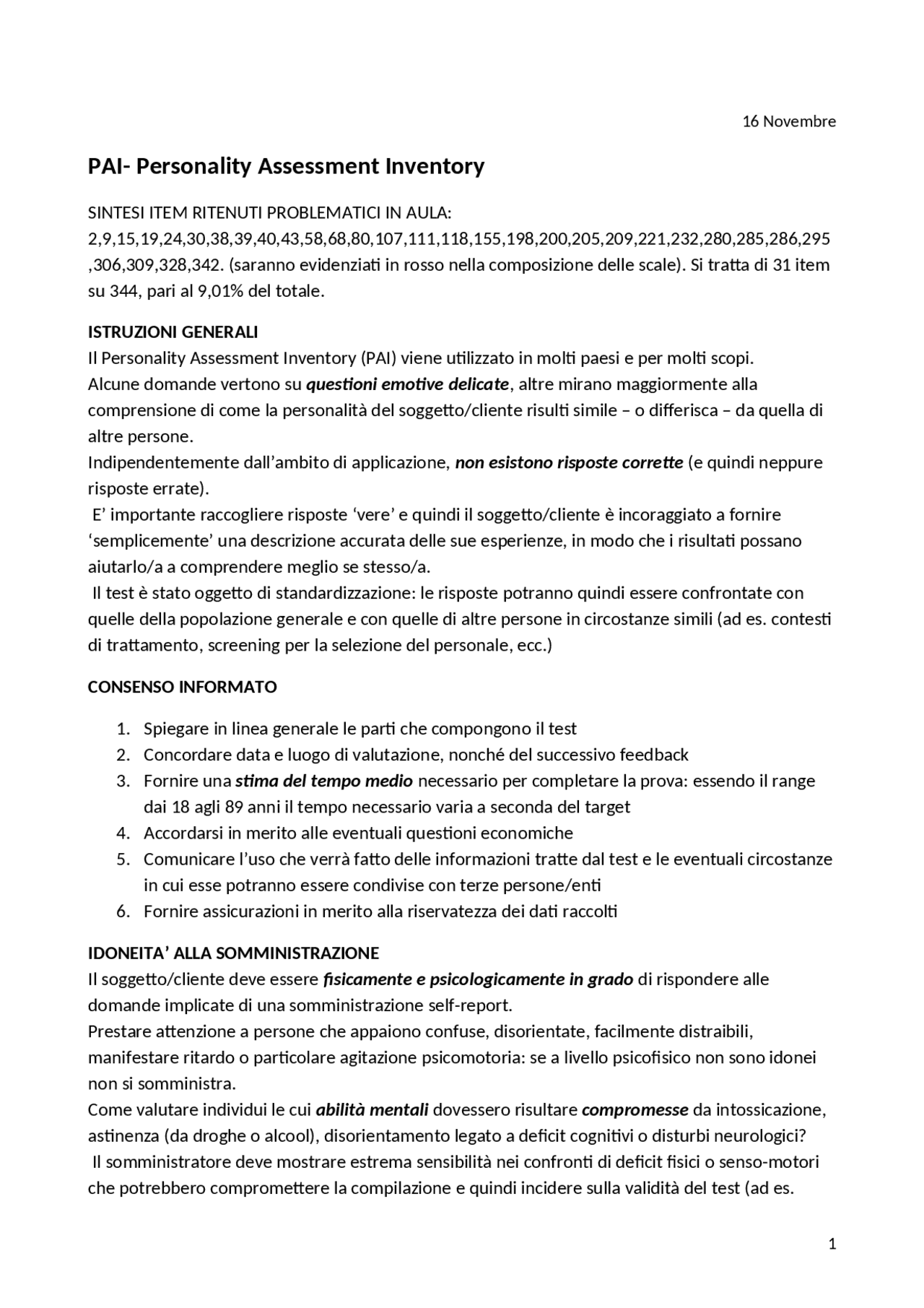 Pai Assessment.pdf PAI : personality assesment inventory | Sintesi del corso di Psicologia ...