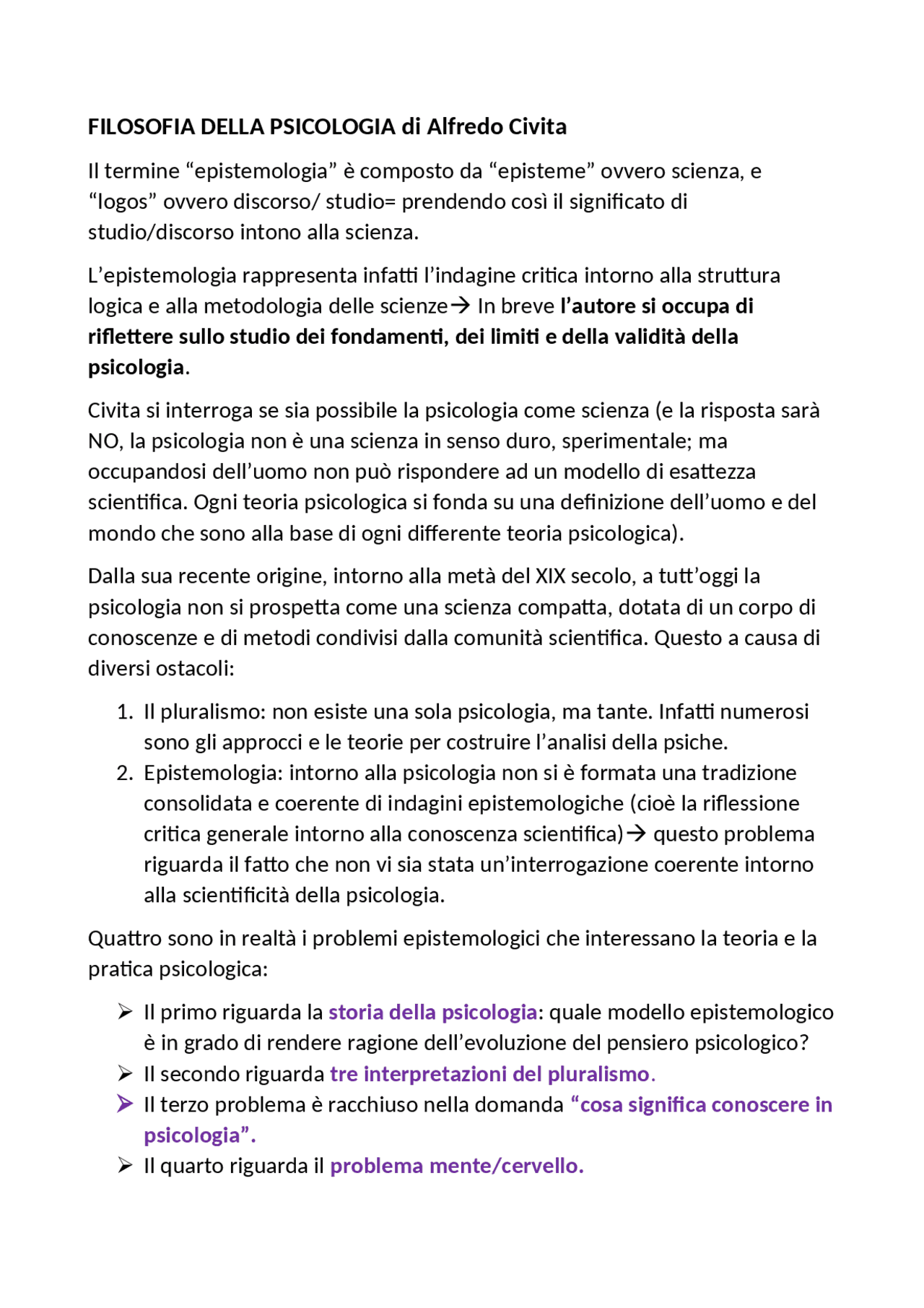 Filosofia della psicologia di Alfredo Civita Schemi e mappe