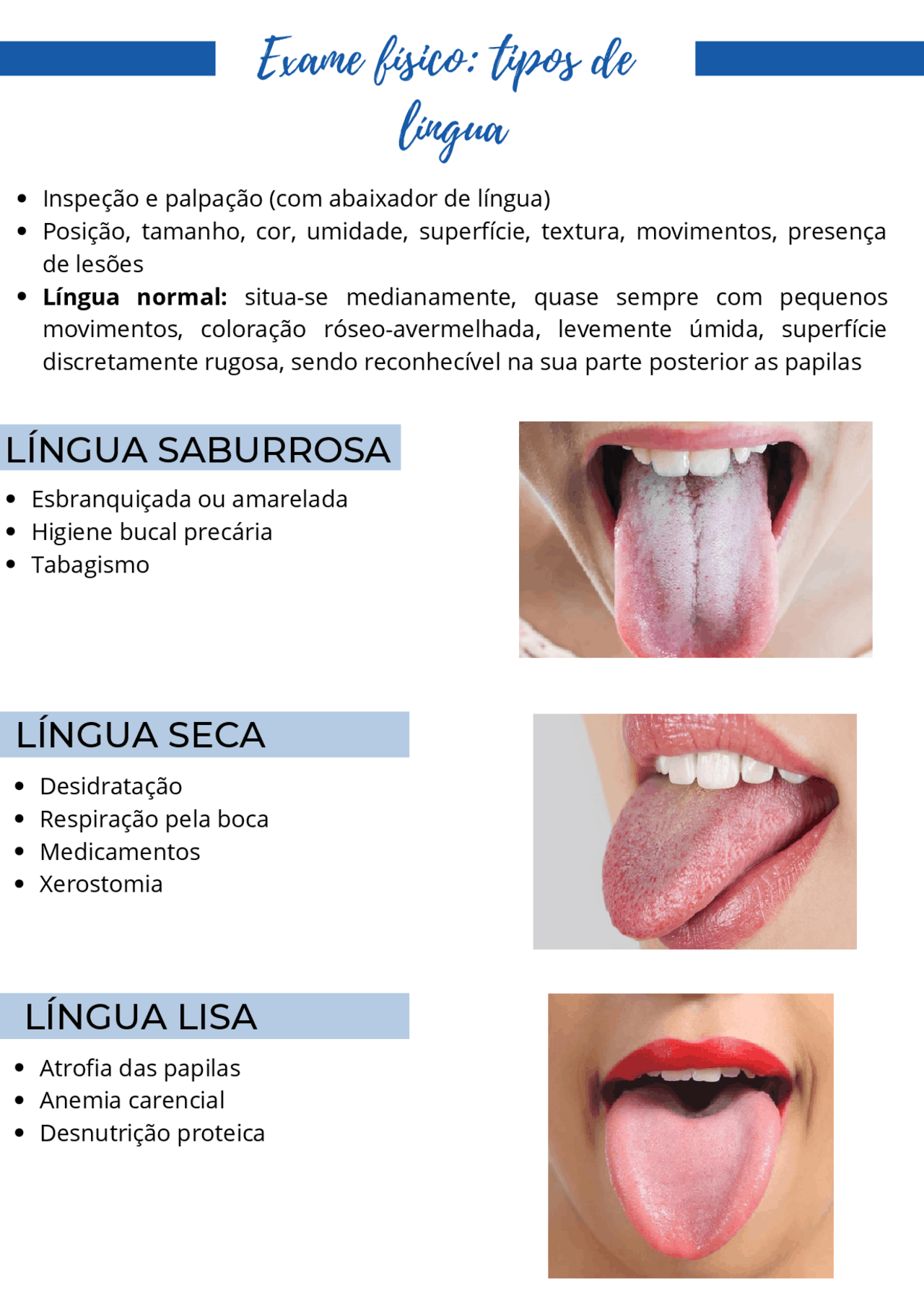 Ectoscopia: tipos de língua | Esquemas Semiologia | Docsity
