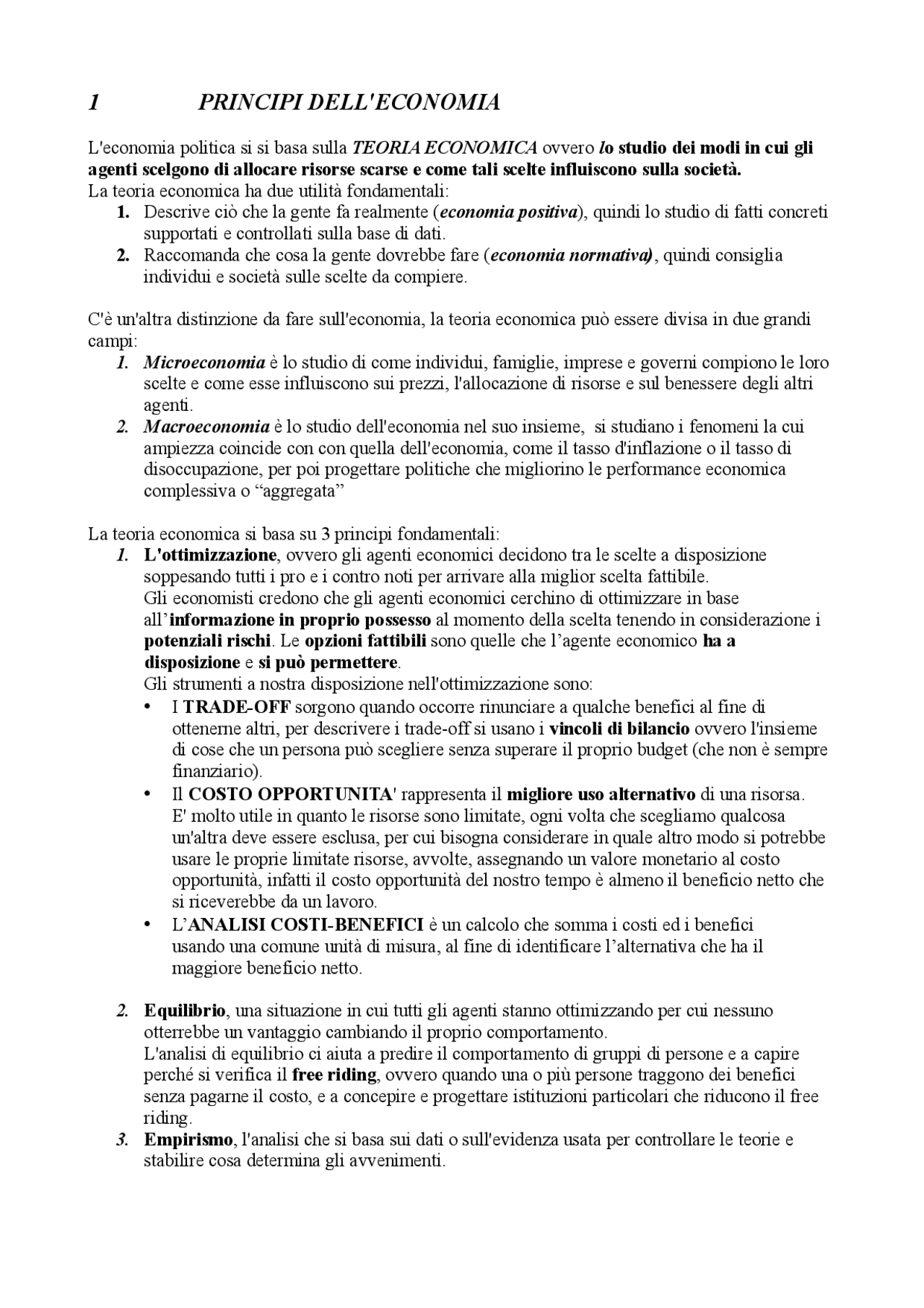 Riassunto Principi di Economia Politica D. Acemoglu; D. Laibson; J. List Appunti di Economia