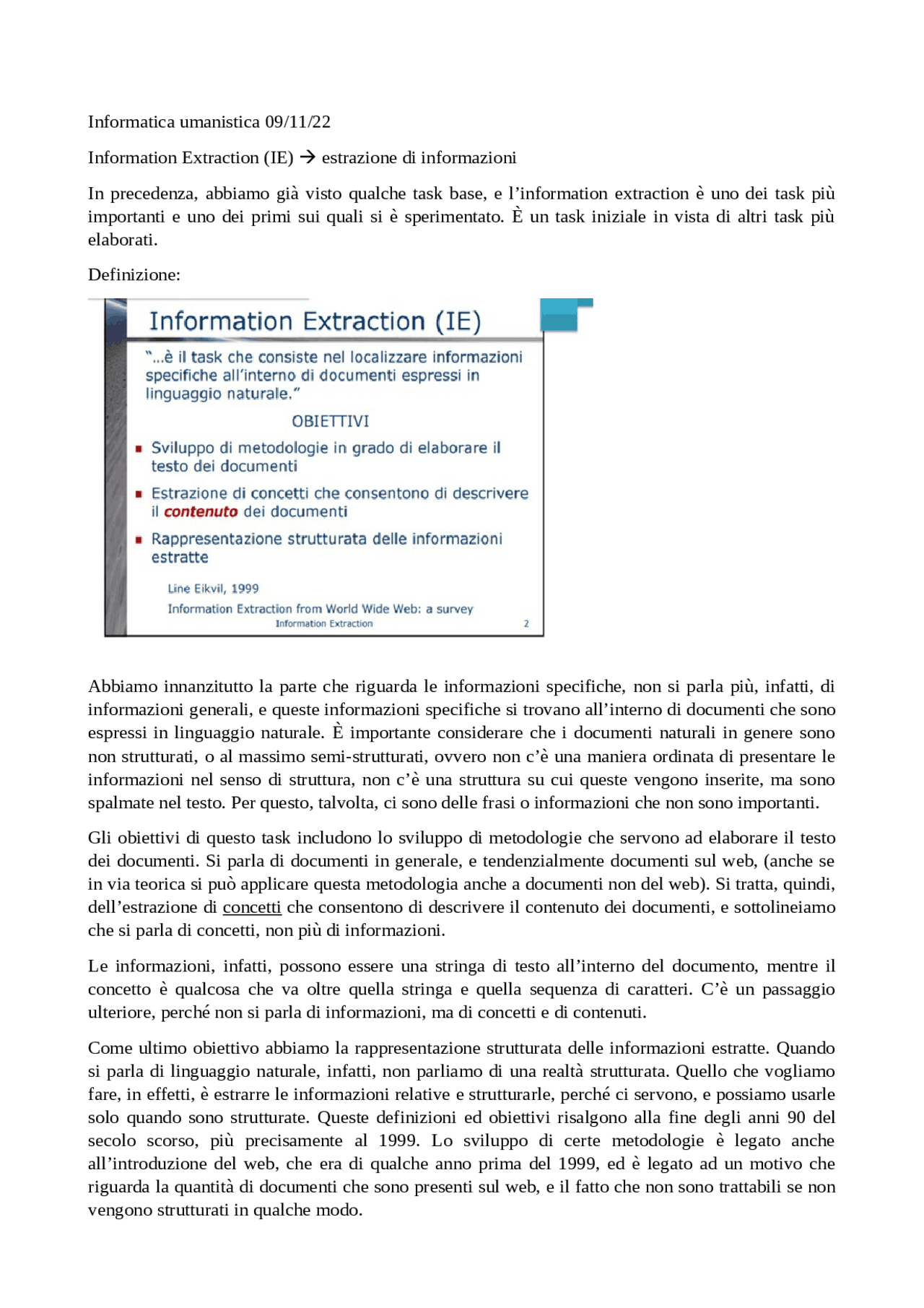 Information extraction | Appunti di Elementi di Informatica | Docsity