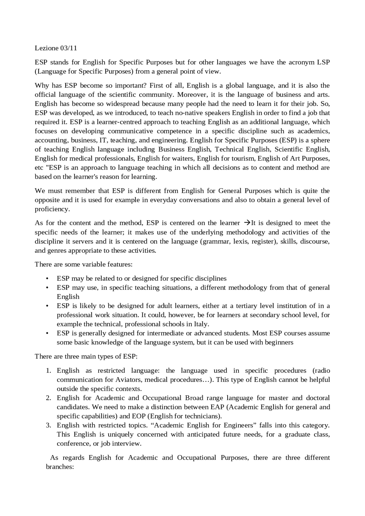 English for Specific Purposes Appunti di Lingua Inglese Docsity