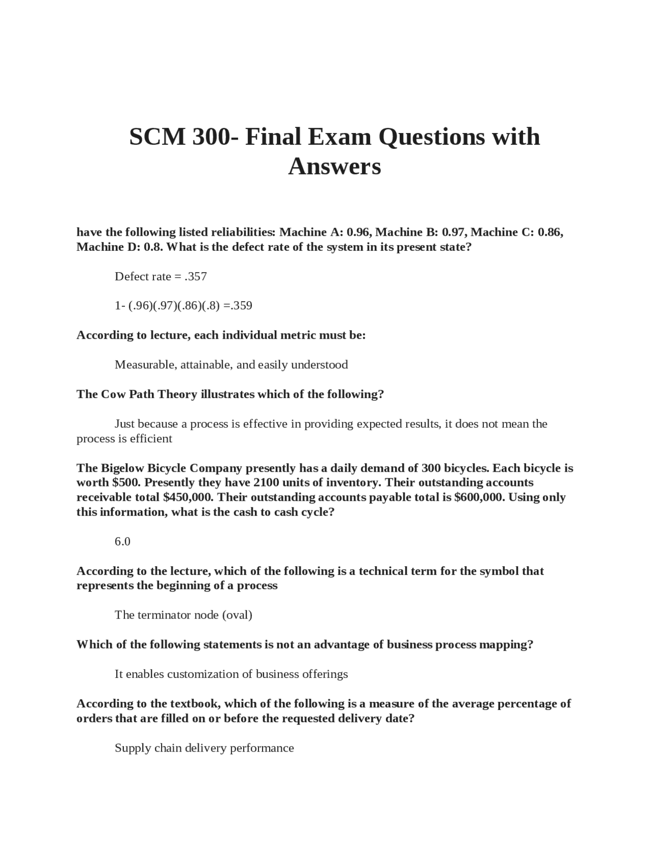 SCM 300- Final Exam Questions with Answers | Exams Nursing | Docsity