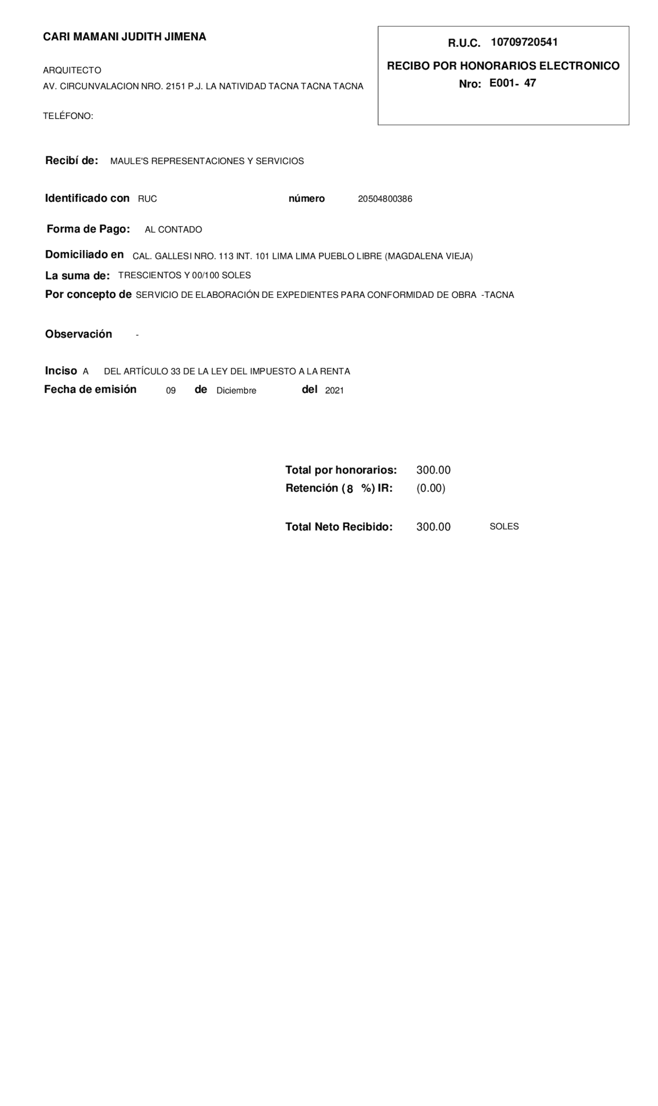 Modelo de Recibo por Honorarios Ejercicios de Contabilidad Docsity