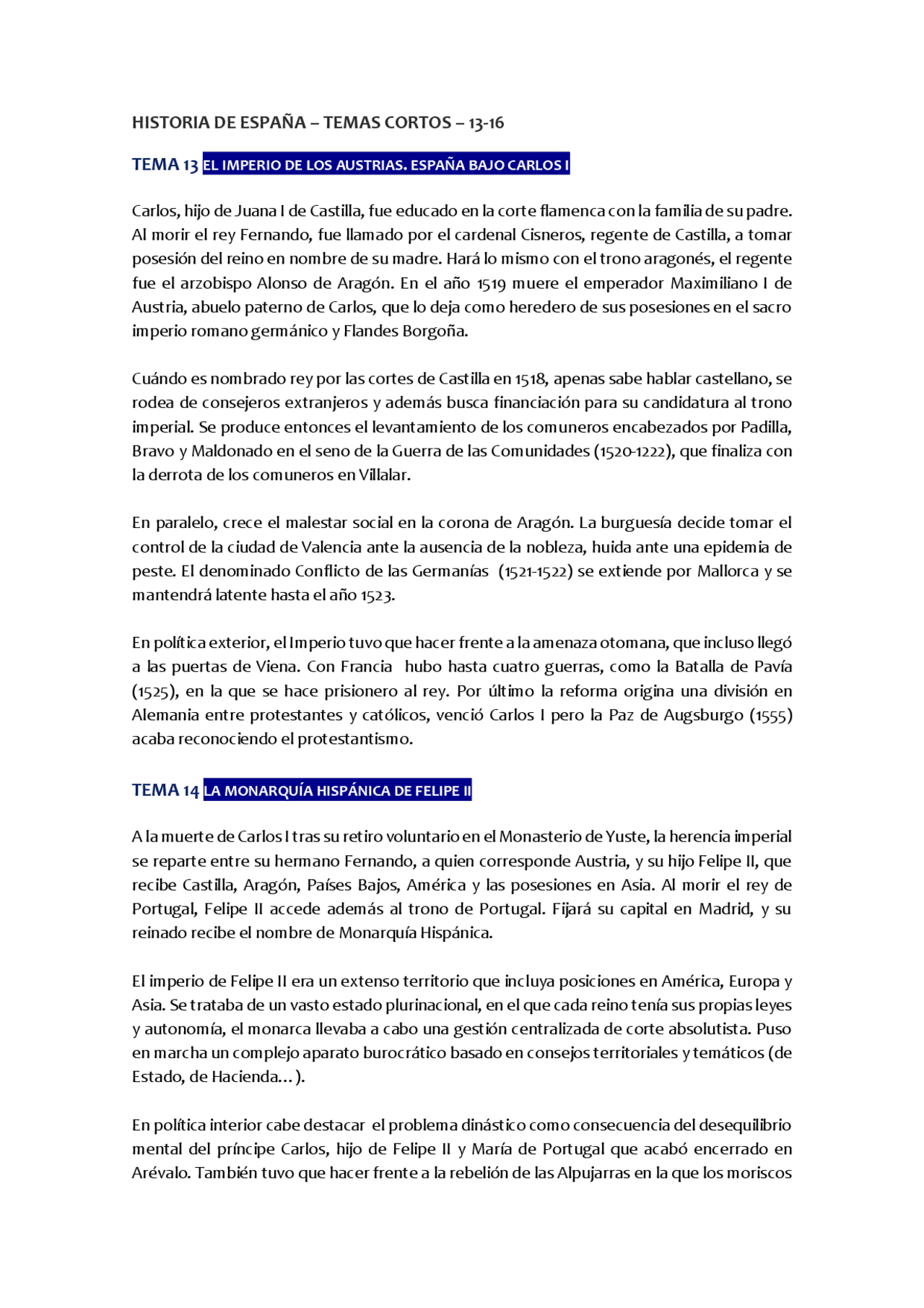 Apuntes Historia de España Temas Cortos 1316 Apuntes de Historia