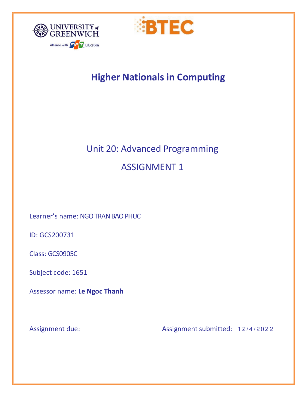 Asm 1 Advanced Programming (Pass) | Assignments Advanced Algorithms ...