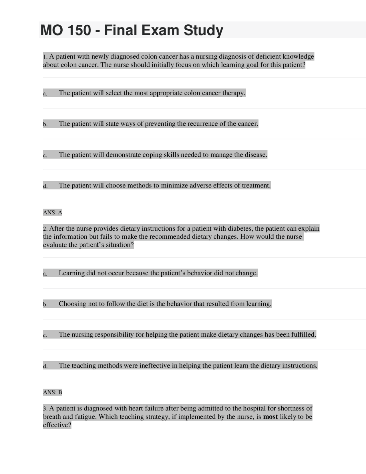 MO 150 FINAL EXAM STUDY best version 2023 all NEW!!! | Exams Nursing ...