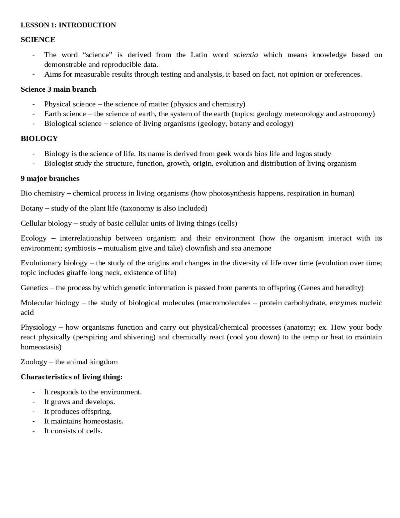 Lecture Notes of Subject Biology | Lecture notes Biology | Docsity