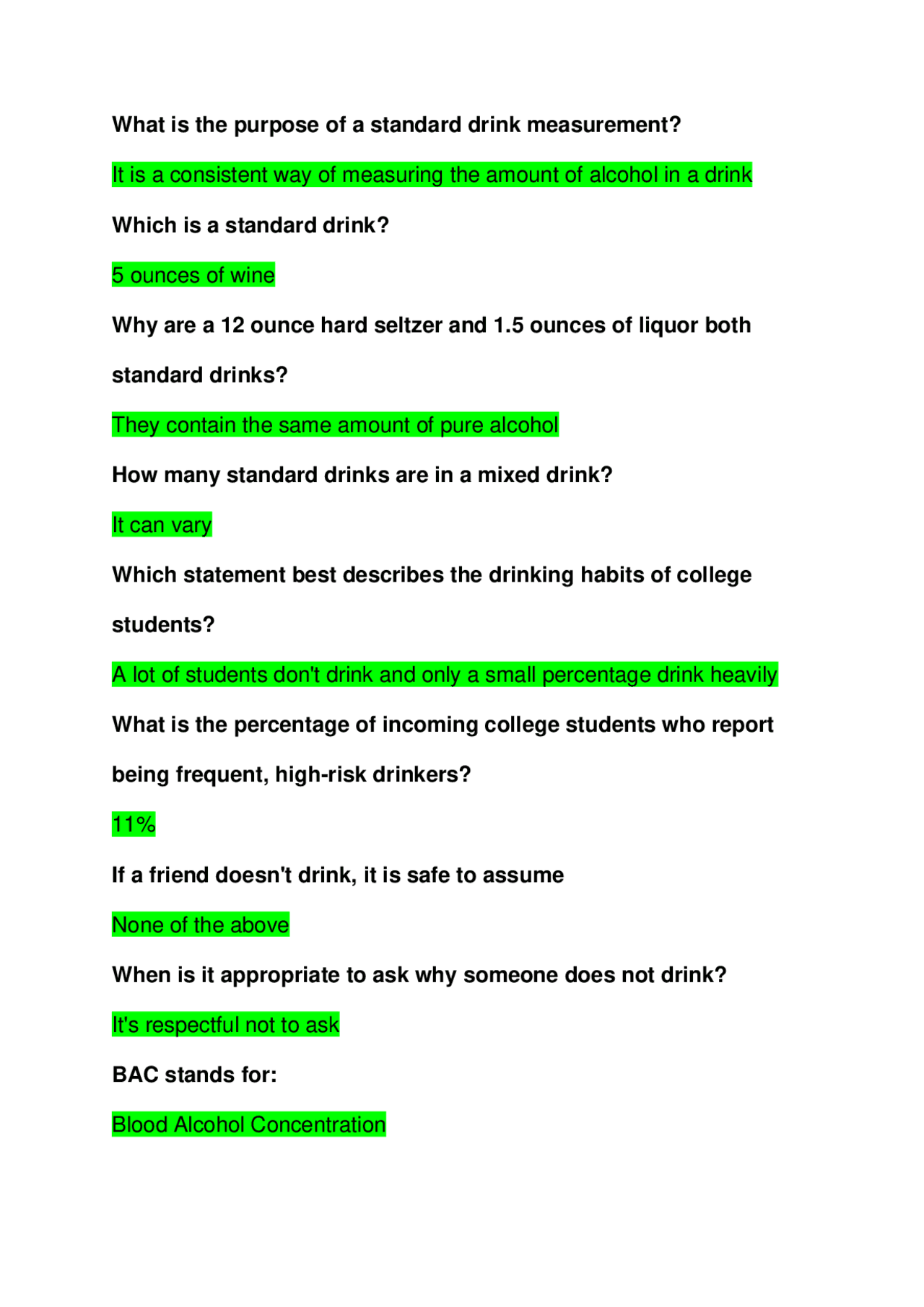 AlcoholEdu for College Exam Final Exams Vocational education Docsity