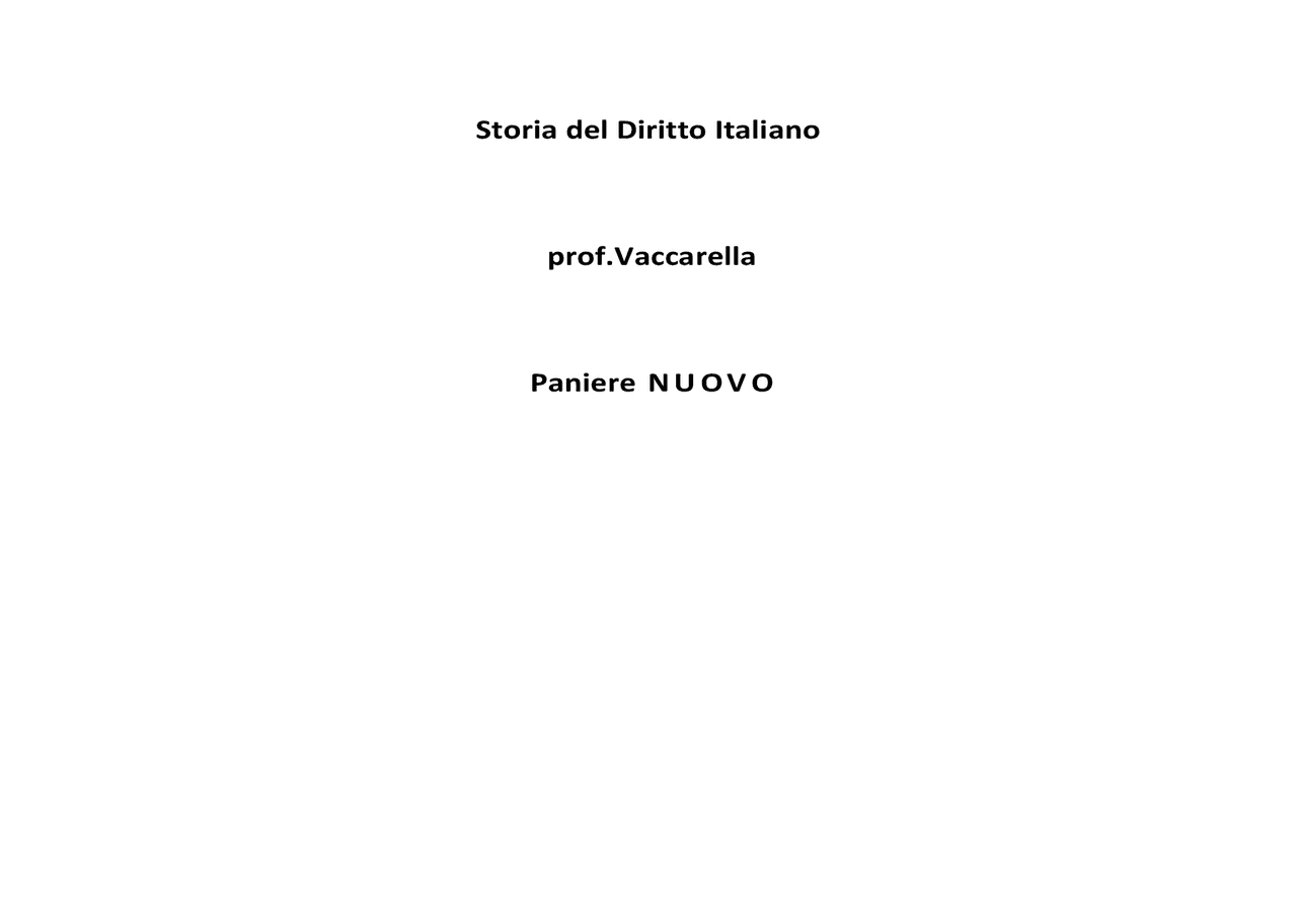 Paniere Nuovo Storia del Diritto Italiano prof Vaccarella QUIZ