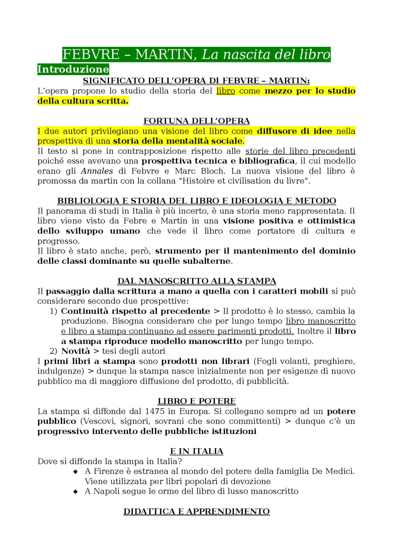 Riassunto La nascita del libro, Febvre - Martin, corso di ...