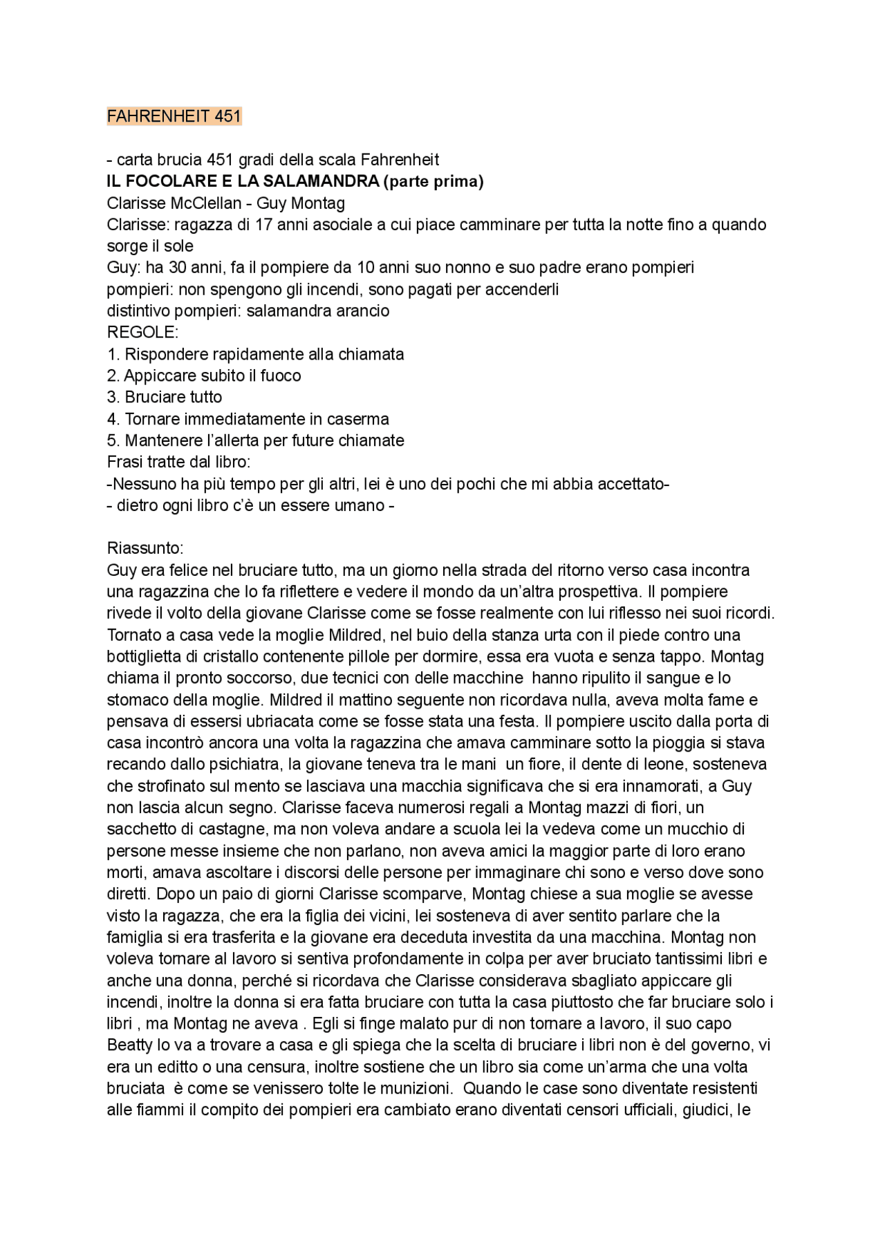 Fahrenheit 451 riassunto libro Appunti di Italiano Docsity