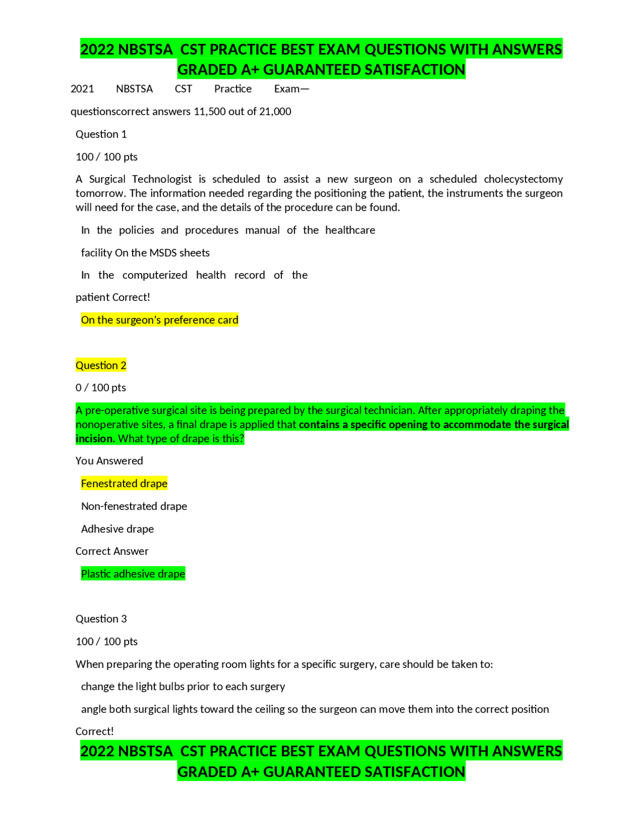 2022 NBSTSA CST PRACTICE BEST EXAM QUESTIONS WITH ANSWERS GRADED A+