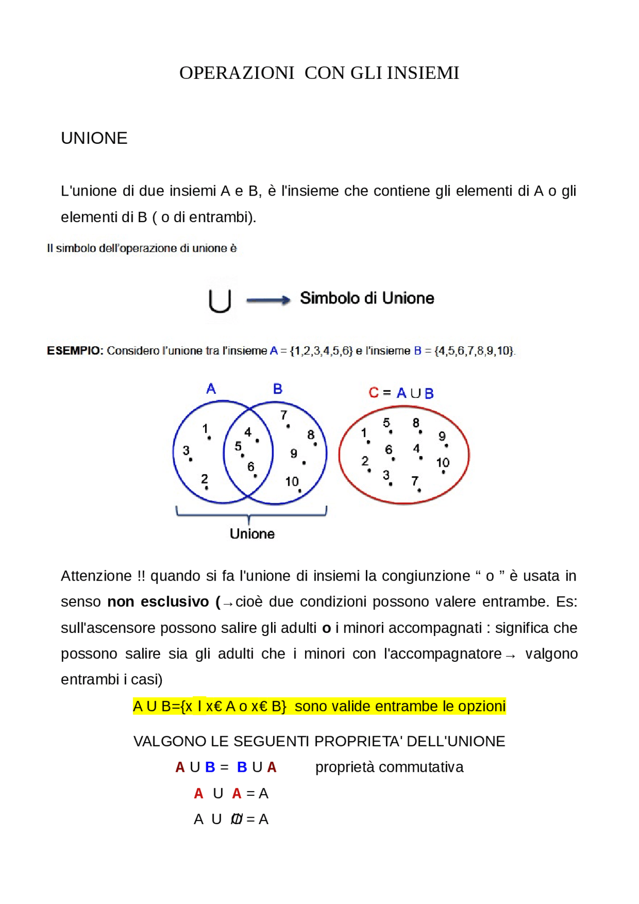 Insiemi Operazioni con gli insiemi | Schemi e mappe concettuali di Matematica ...