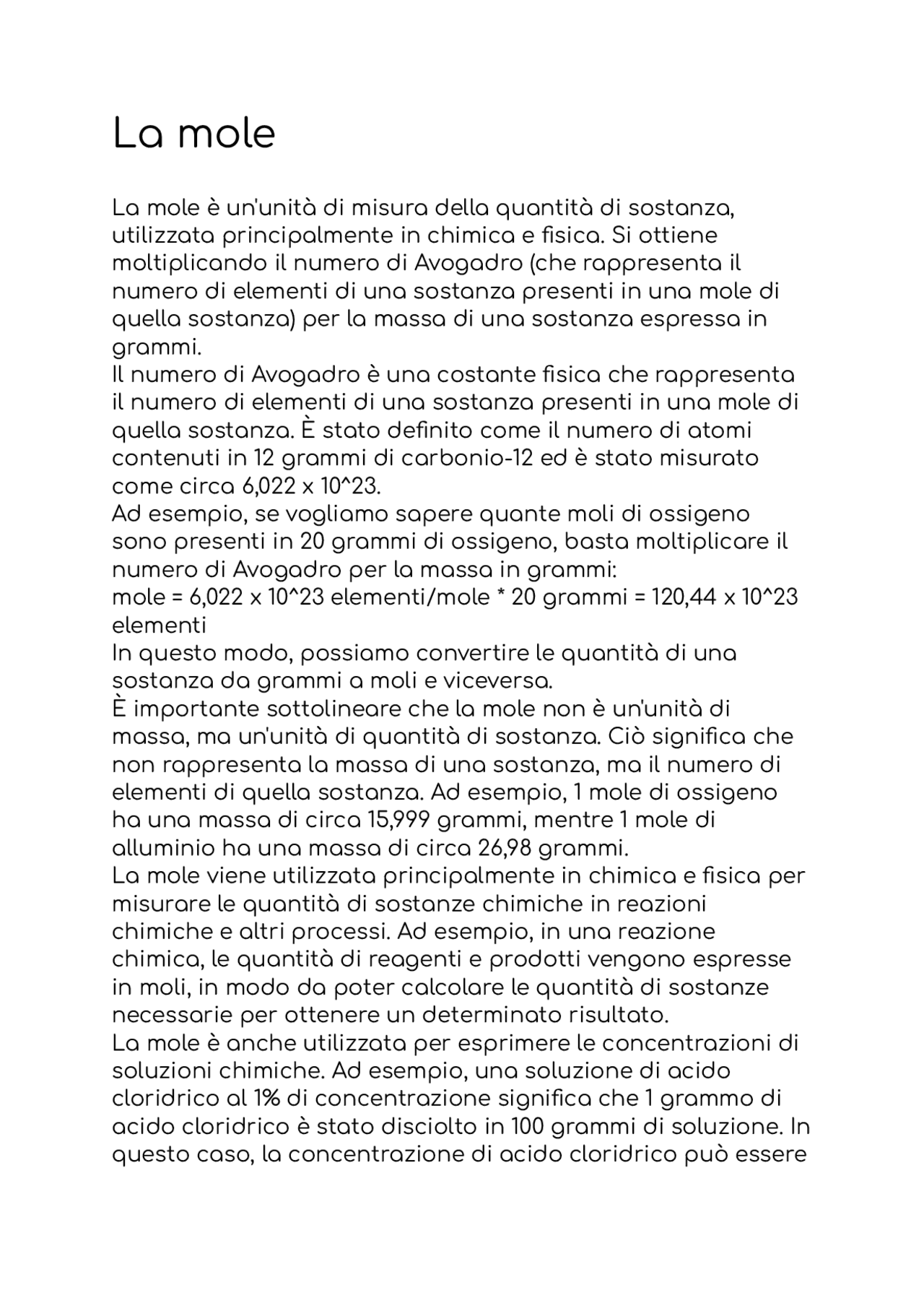 La Mole in modo dettagliato e semplice | Appunti di Chimica | Docsity