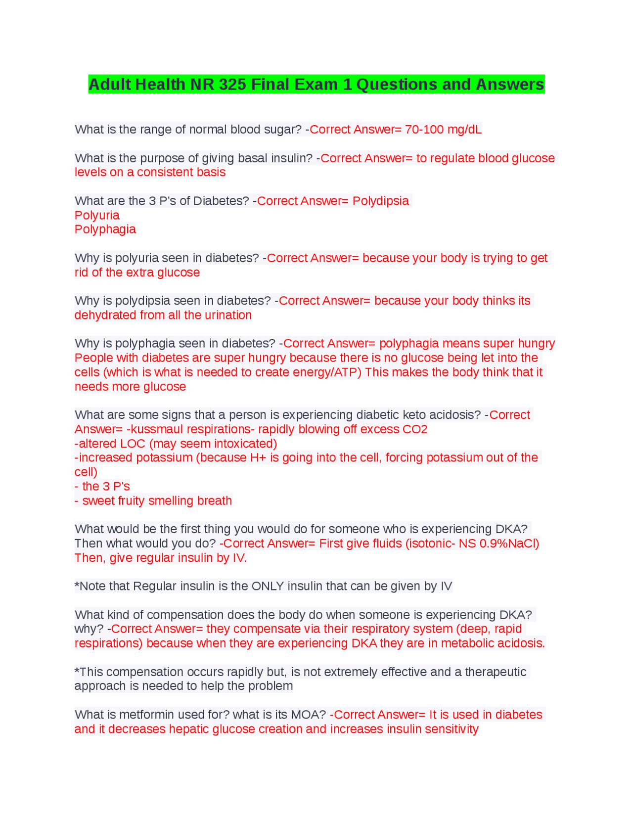Adult Health NR 325 Final Exam 1 Questions and Answers | Exams Nursing ...
