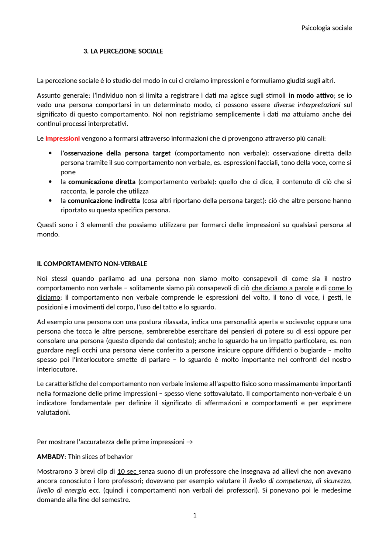 La Percezione Sociale Appunti Di Psicologia Sociale Docsity