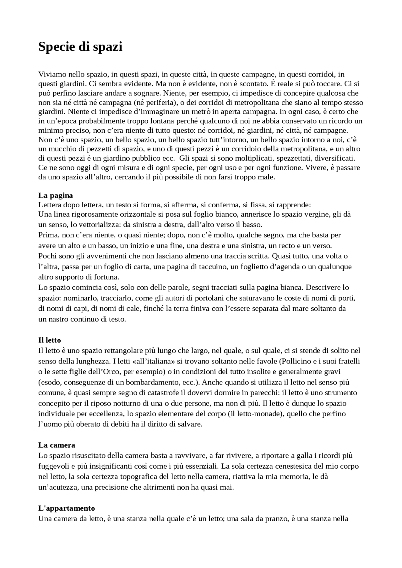 Specie di spazi - Georges Perec | Sintesi del corso di Geodesia e ...