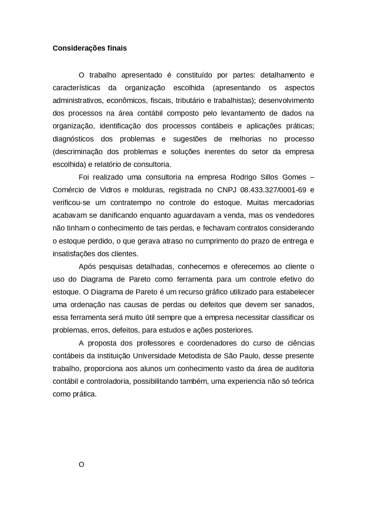 Considerações finais de um trabalho | Teses (TCC) Contabilidade | Docsity