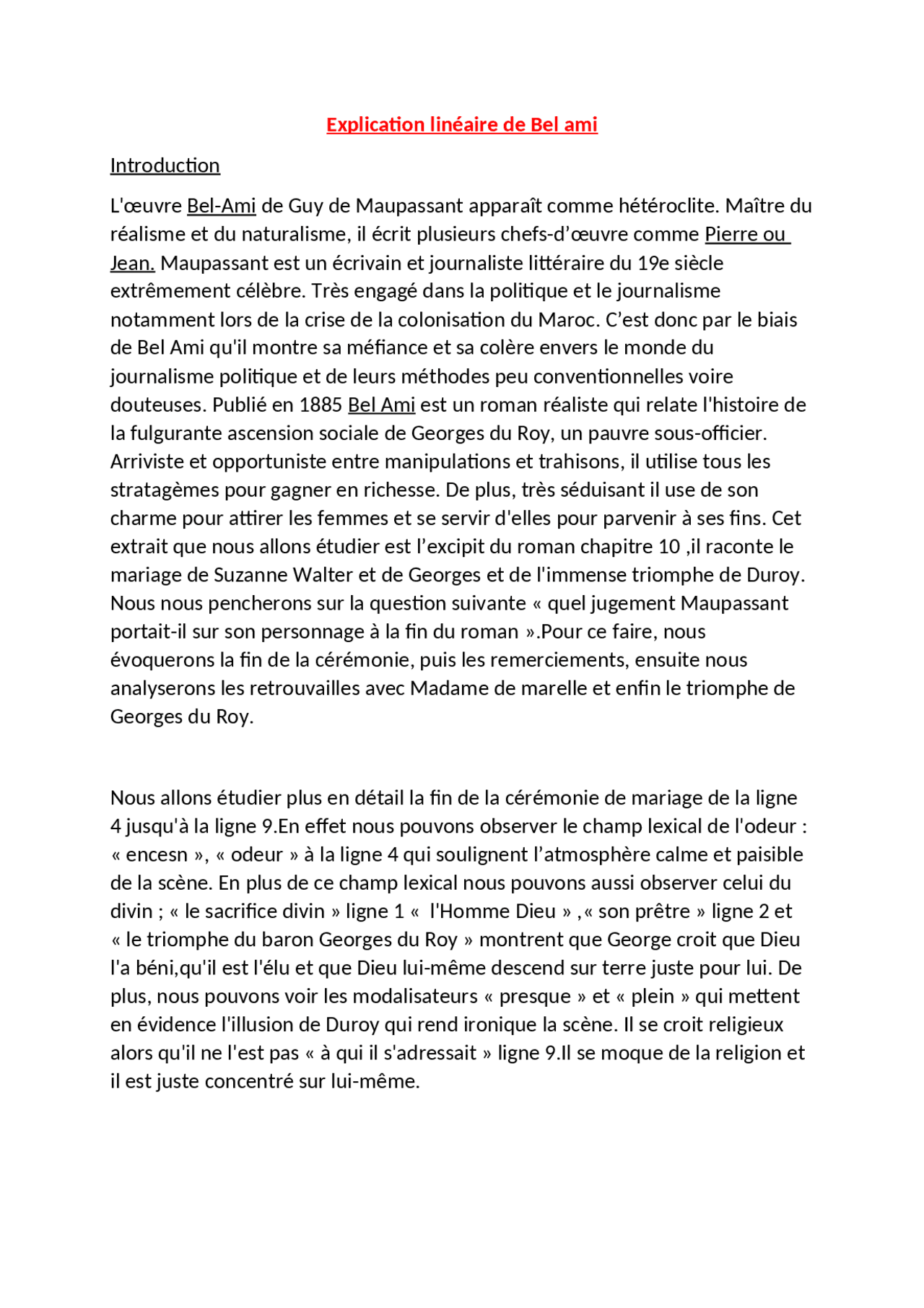 Analyse linéaire BelAmi de maupassant Examens Français Docsity Analyse linéaire BelAmi de maupassant Examens Français Docsity