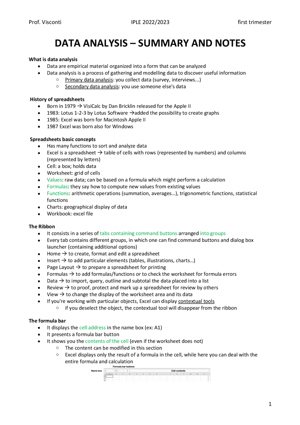 Dispense Data Analysis IPLE Dispense di Analisi Dei Dati Docsity