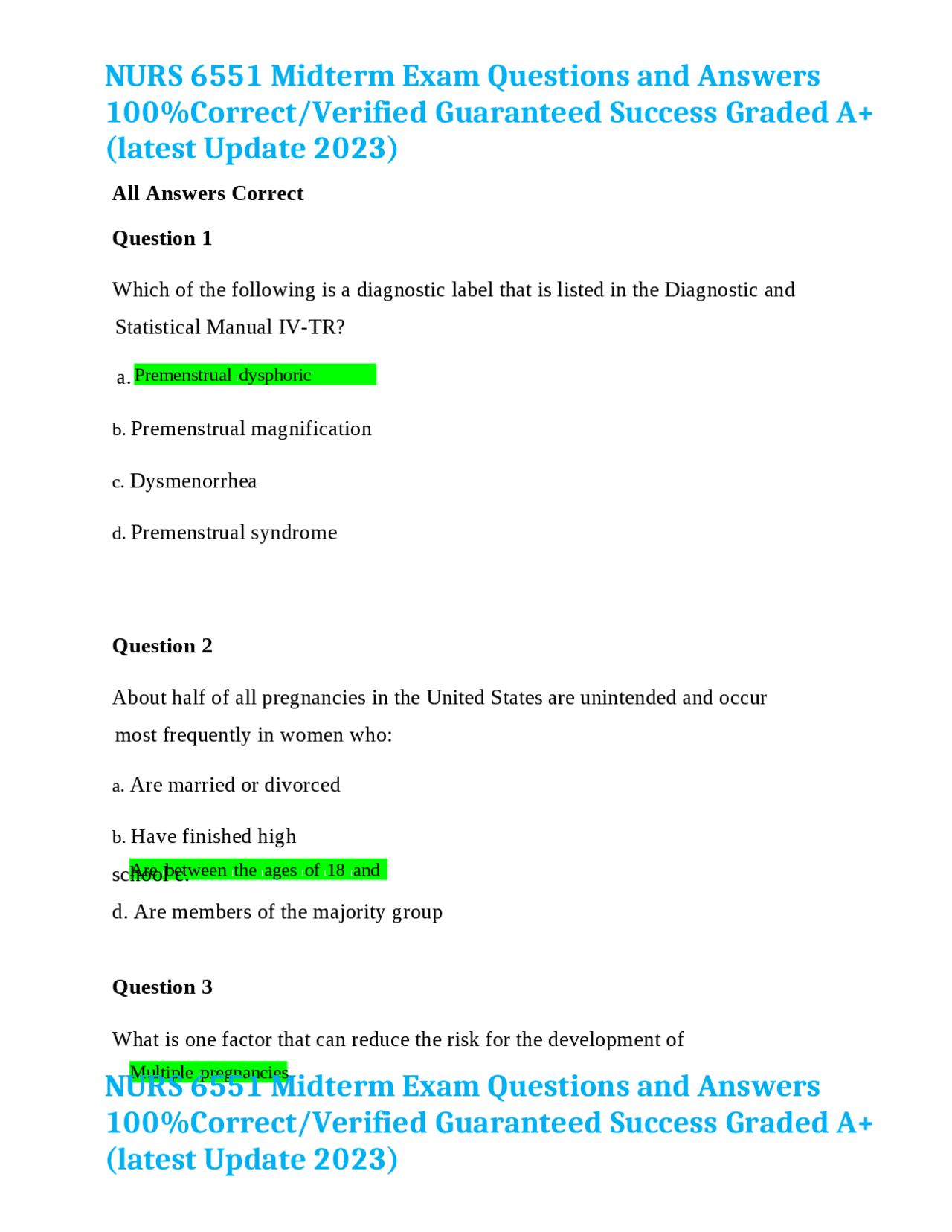 Nurs 6551 Midterm Exam Questions And Answers 100 Correct Verified Nurs 6551 Midterm Exam Questions And Answers 100 Correct Verified