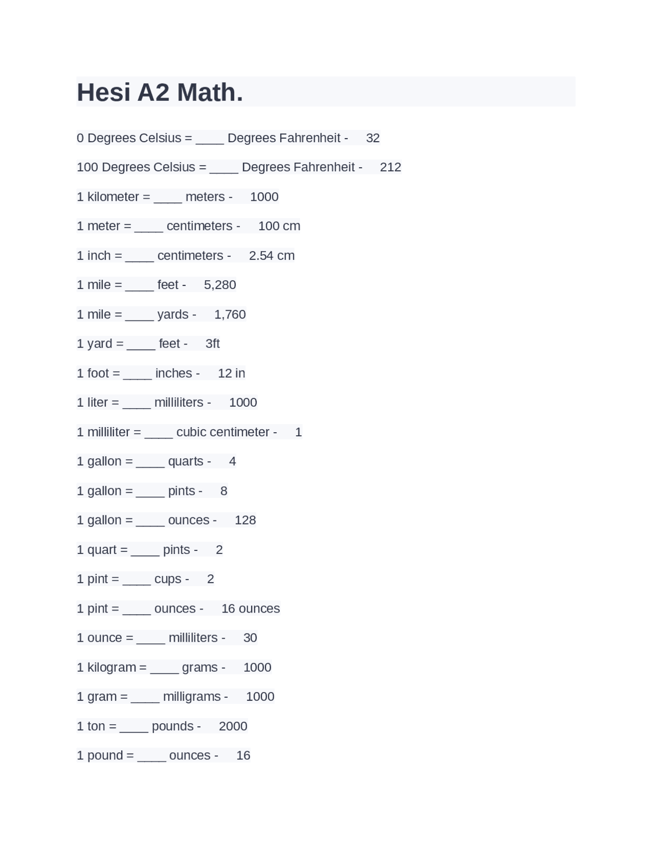 Hesi A2 Math.Hesi A2 Math. Exams Mathematics Docsity