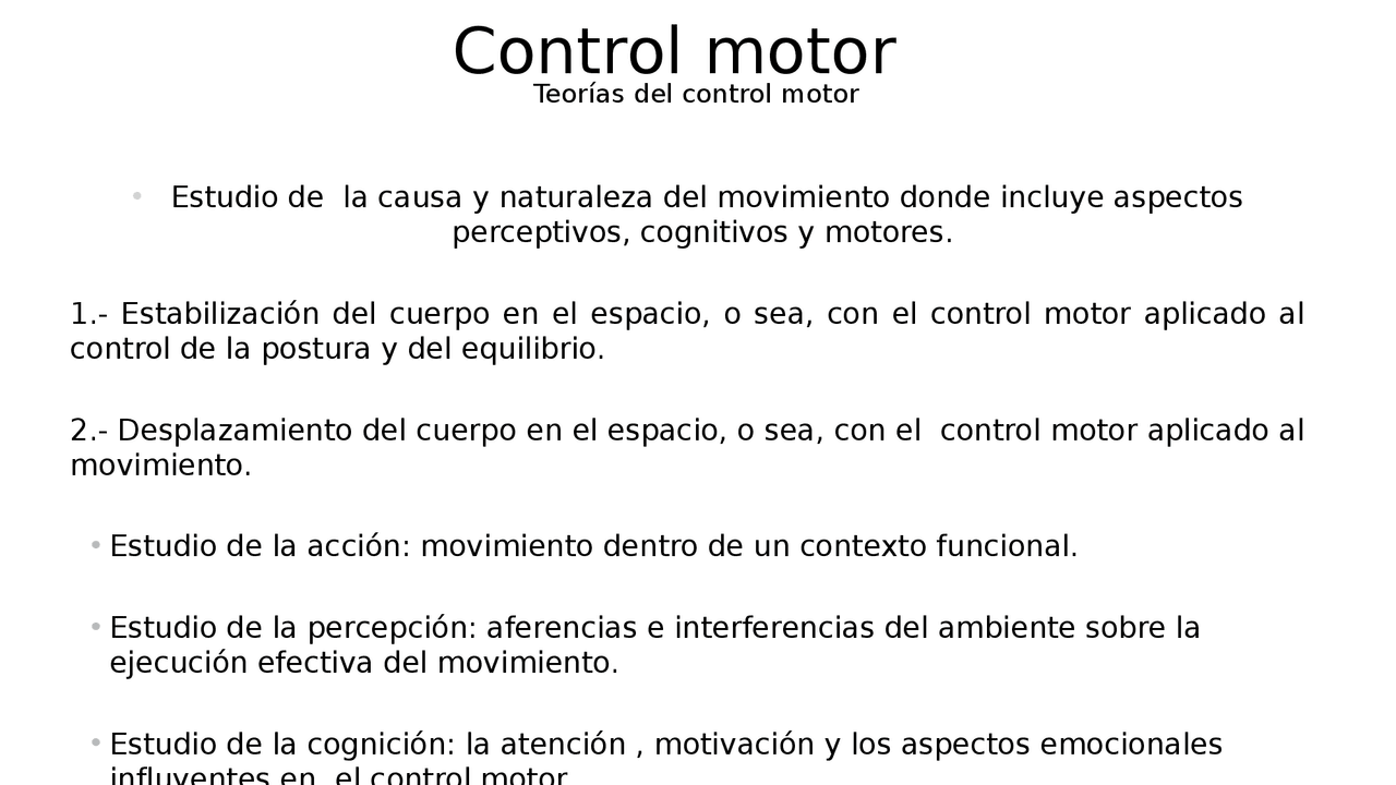 Control motor y teorías Diapositivas de Rehabilitación Docsity