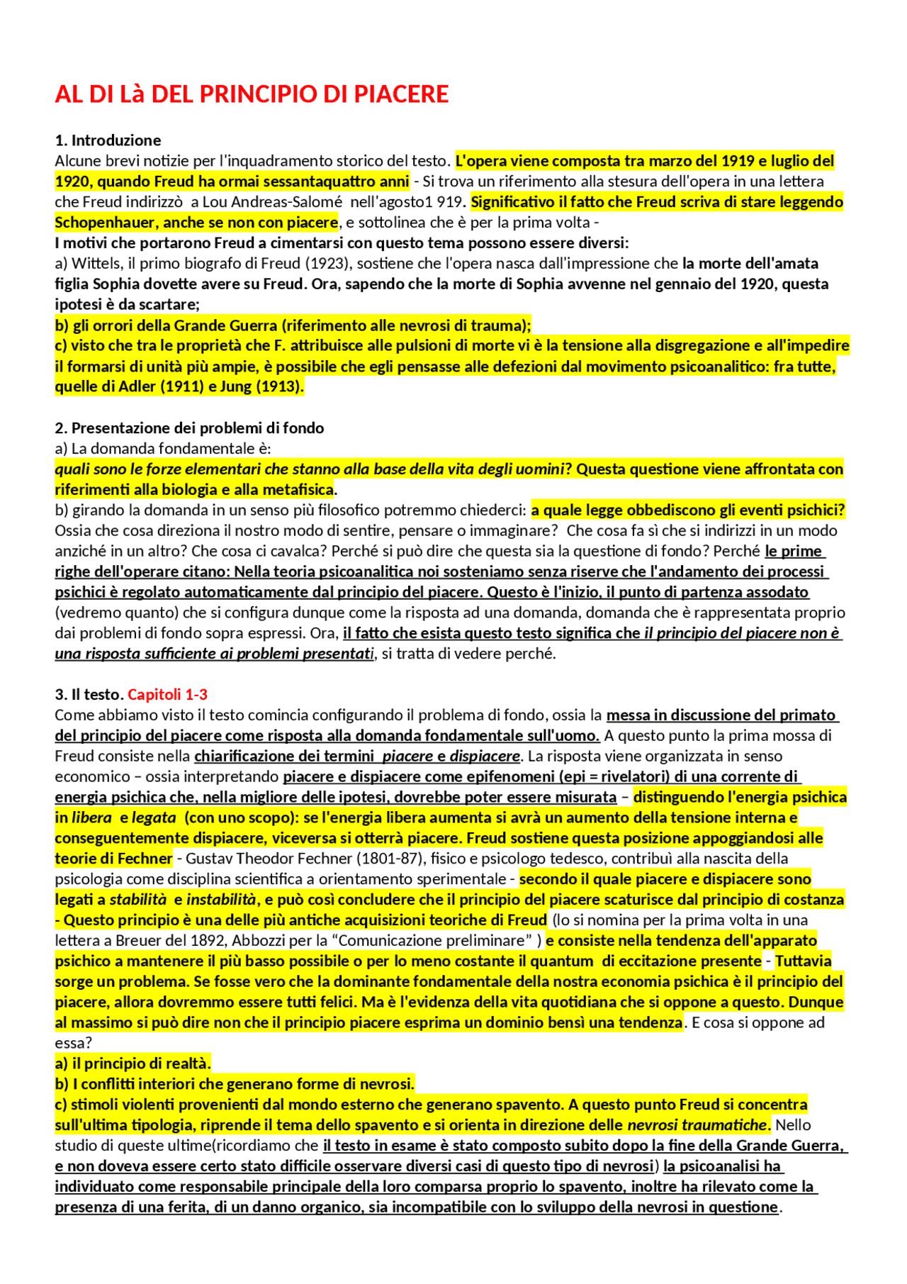 Al di là del principio di piacere Appunti di Storia Della Filosofia