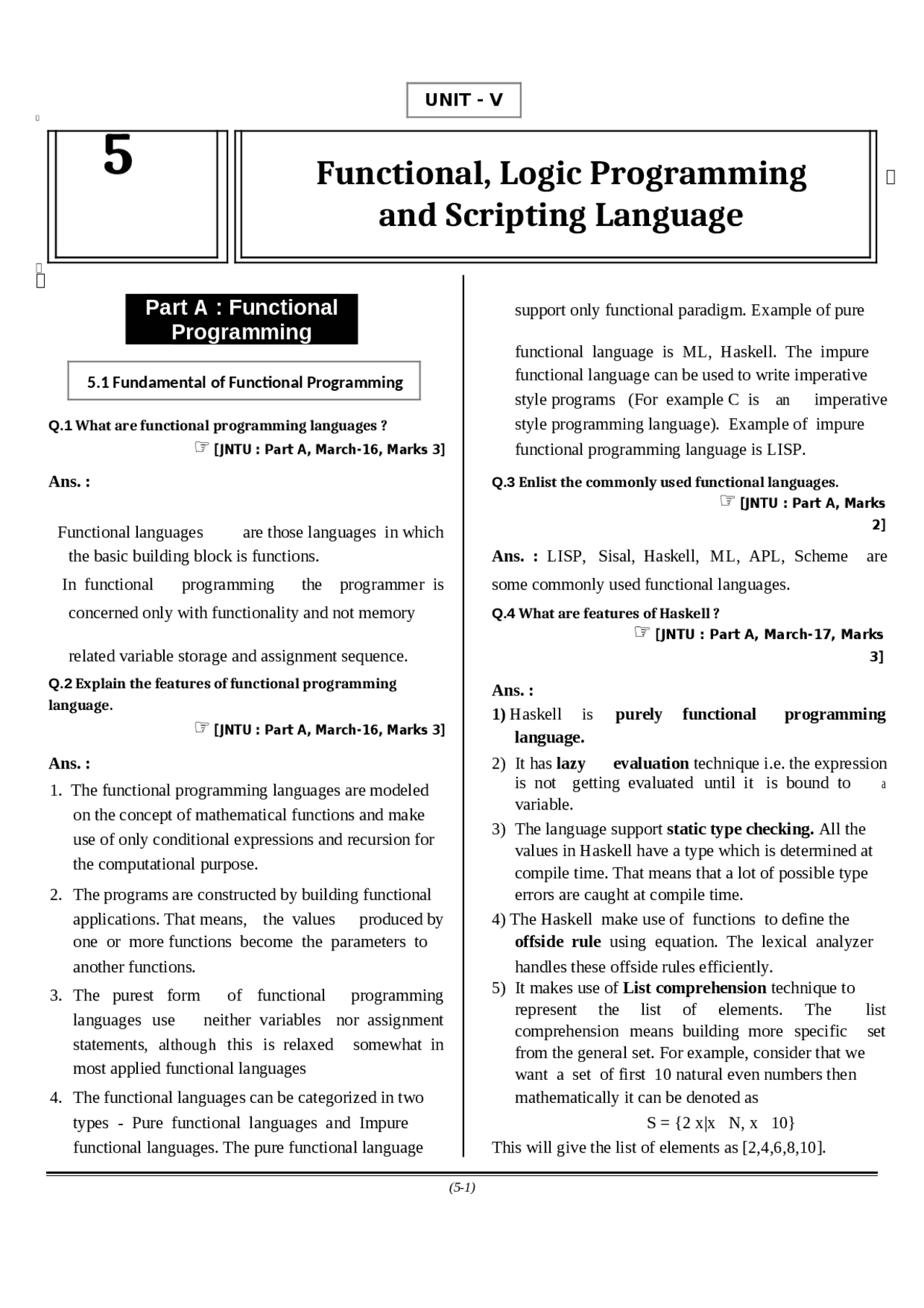 Questions and answers | Exams Programming Languages | Docsity