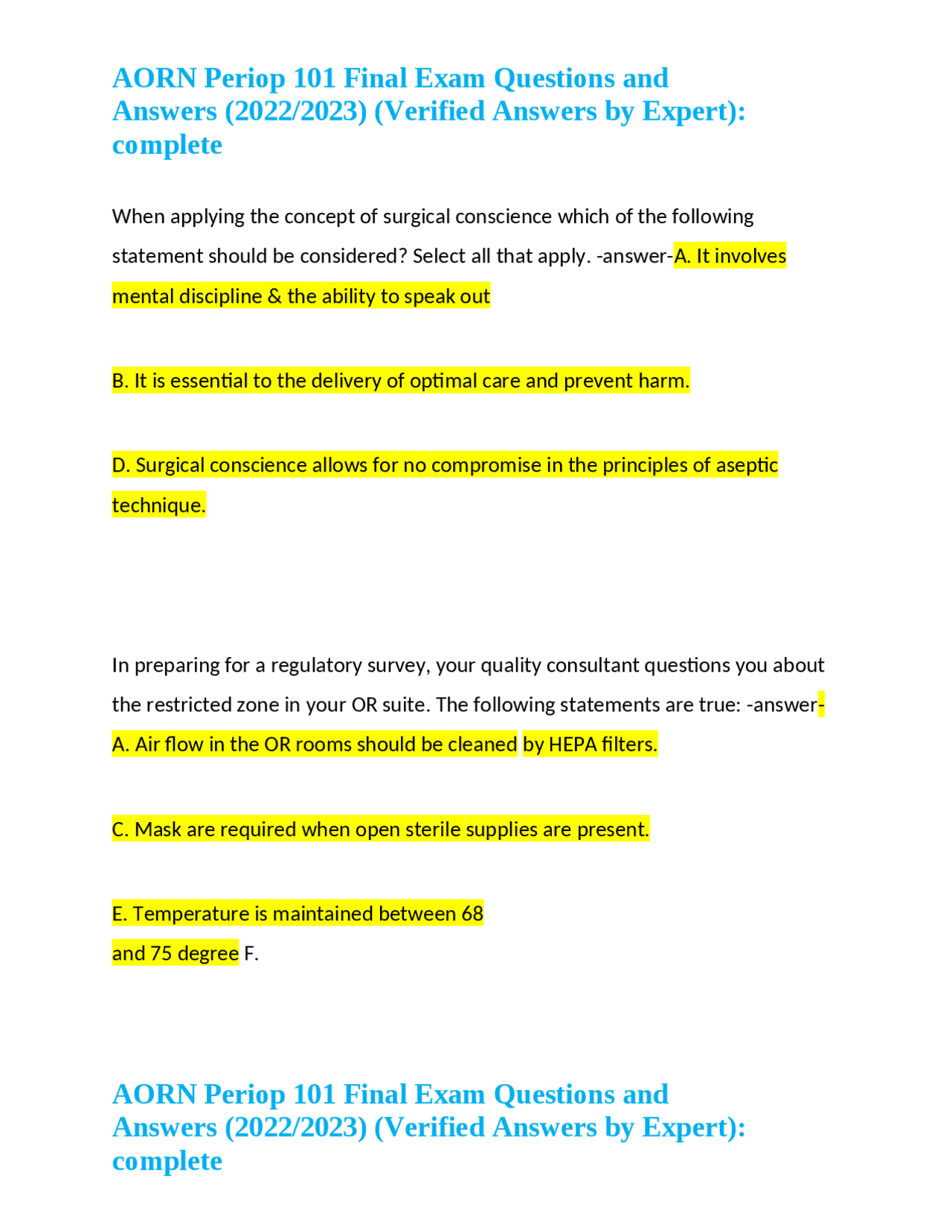 Aorn periop 101 final exam questions and answers 2022 2023 verified