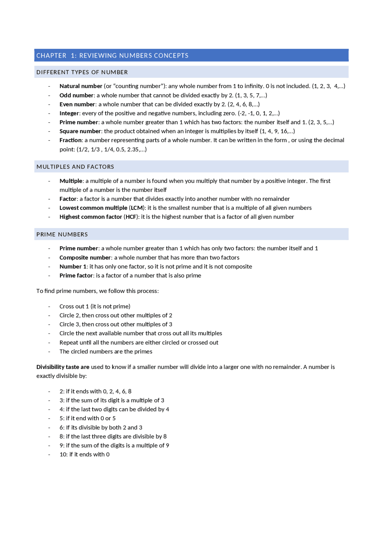 Numbers | Preparation for IGCSE exam | Appunti di Matematica | Docsity