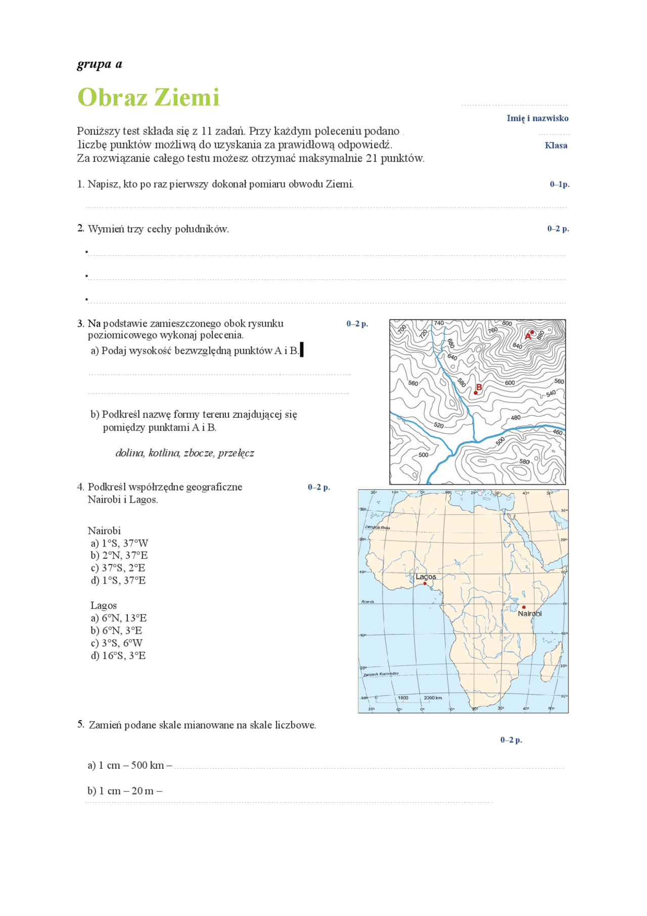 Geografia obraz ziemi sprawdzian | Matury próbne Geografia | Docsity