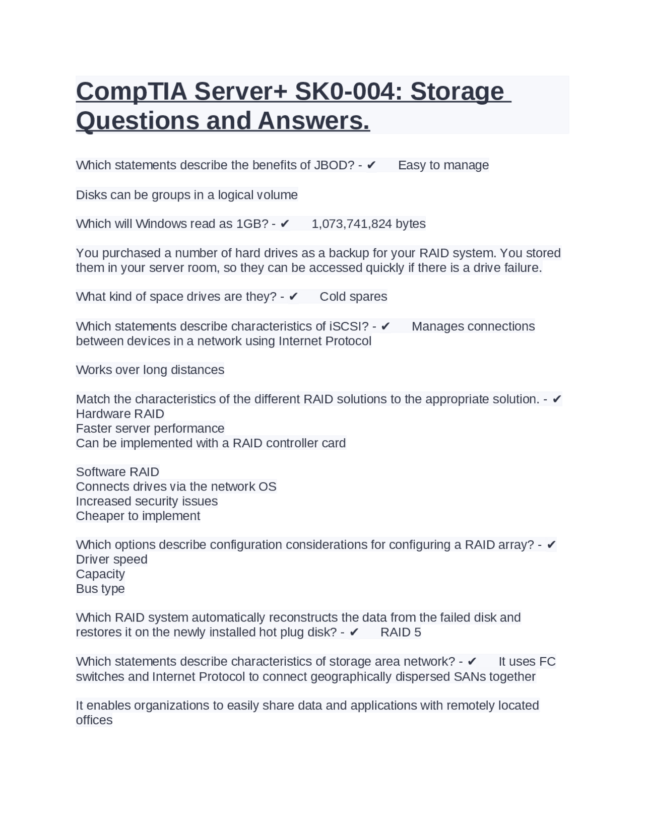 CompTIA Server+ SK0-004: Storage Questions and Answers | Exams Computer ...